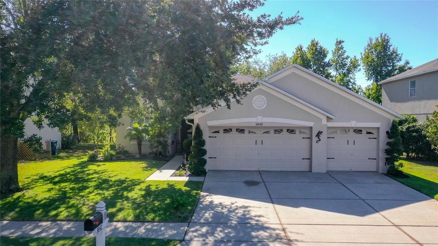 This charming 4 bedroom, 2 bath, 3 car garage home is located in the desirable gated Sterling Hill Community. As you approach, you will be greeted with a beautiful, landscaped front yard with botanical garden style flowers beds and a koi pond with fish. The stunning, new handmade front door opens into a lovely open floor plan where you will step into the comfy and inviting living room which includes the fireplace and TV has triple sliders leading to the lanai. Formal dining room makes a great option for an office or a playroom. The kitchen offers ample space to prepare your favorite meals and features beautiful tile backsplash, new sink, garbage disposal and a closet pantry. The roomy eat-in area has double sliders that lead to the lanai. The spacious master bedroom features a HUGE walk-in closet. The updated master bath features a tile shower and a separate garden tub. The 3 other bedrooms are roomy in size with one of them used as a game/media room. The media shelves are included. There is a dedicated laundry room which includes the washer and dryer. The 3 sets of sliders lead outback where you can relax & enjoy the beauty and serenity either in your screen enclosed lanai or step out to the newly added open patio with pavers and enjoy your morning coffee with no rear neighbors. Other amazing features include BRAND NEW ROOF PRIOR TO CLOSING, AC 2018, new interior paint, workbench and some shelving in garage included, attic with lots of storage and shelves, outdoor wall hangings included, ring doorbell, gorgeous chandelier located at the front entrance, newer laminate flooring, monkey bars outback stay. The resort-style gated community provides 2 clubhouses that have a fitness center, billiards, and meeting rooms for rent, 2 pools, splash area, tennis, basketball, volleyball court, playground, dog park, and RV parking area. Nature Coast enthusiasts enjoy all our area has to offer. Veterans Memorial Park, and Anderson Snow Park, popular for its sports complex and play area are less than 5 miles away. Crews Lake Park, known for its beautiful camping sites and picturesque scenery is just 15 minutes south of us. Minutes to the famous Weeki Wachee live mermaids, our local beaches, Pine Island Park and Roger’s Park for fun on the water are within 30 minutes. Close to the Suncoast parkway for quick access to the airport, Tampa, Clearwater and St. Pete Beaches (Ranked in the top 5 Beaches in the US), also close to the famous Tarpon Springs Sponge Docks. Lots of shopping and local favorite dining options.