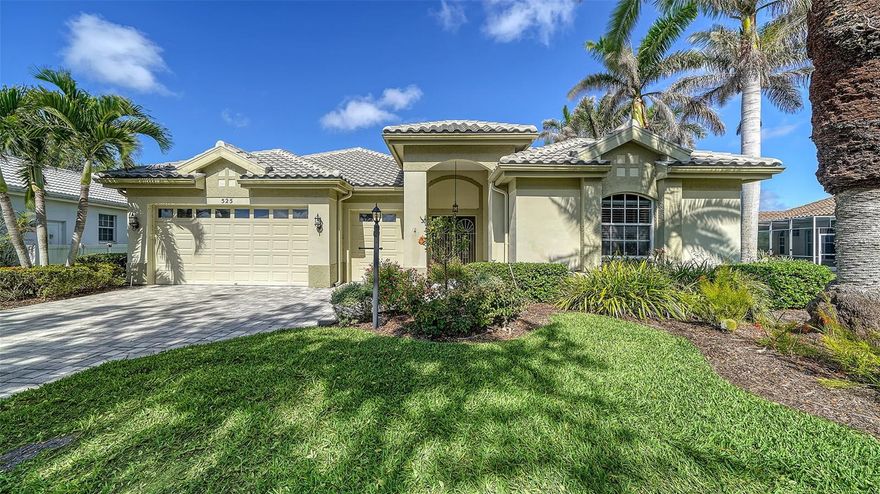 Don’t miss this fantastic opportunity in The Venice Golf and Country Club! This spacious 3 bedroom, 3 ½ bath courtyard home has 2218 square feet of living space, a heated pool and golf cart garage. As a bonus for a golfer, it comes with the OPPORTUNITY TO JOIN IMMEDIATELY AS A GOLF MEMBER and avoid the waitlist.  Enter from the courtyard into the spacious living and dining room. The large kitchen with granite countertops, breakfast bar, pantry and center island is the heart of the home.  The sunny dinette and adjacent lanai have a fabulous view of the 11th green.  The private master bedroom has a large walk-in closet and en-suite bath with dual vanities, and walk-in shower. The 2nd bedroom has sliding doors to the courtyard and a private bath which could also be used as a Den. The private casita is the 3rd bedroom (or Den) and bath is perfect when entertaing out-of-town guests. There is a very large laundry room providing additional storage space.  Among the many improvements are roof replacement (2017), solar panels added to heat the pool (2017), pool cage (2020), and the A/C was replaced  in 2020. VGCC  is a welcoming community of 587 homes. Enjoy both casual and formal dining in the newly renovated Clubhouse.   Meet and make new friends in the bar with a large outdoor terrace, or on cooler evenings enjoy a beverage by the fire pit. There are a wide variety of activities in addition to golf including tennis, bocce, bridge, mah-jongg, the “U” with cultural presentations, wine club, special club events, and more.  Take a class or work out in the Wellness Center with state-of-the-art equipment or take one of a variety of fitness classes. VGCC, with its 26 ponds and 13 natural preserves, is an Audubon Geo-Certified community.  This is immediately apparent when you enter through the main gate with its canopy of oak trees and drive down the tree lined and curved streets.  VGCC is just 5 miles from the quaint town of Venice and just 20 miles south of Sarasota. MEMBERSHIP IS MANDATORY. Choose between Golf Membership or Club Membership.