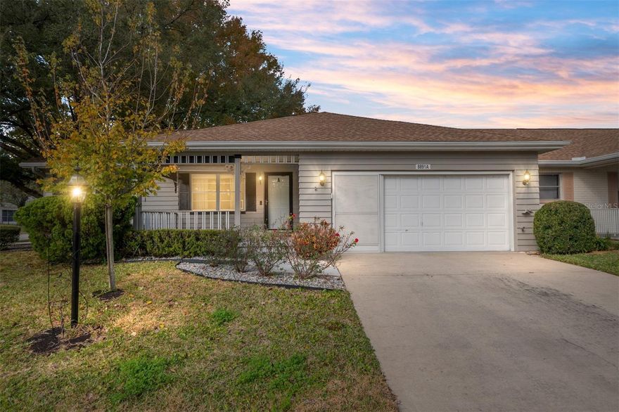 Welcome home to this beautiful 2-bedroom, 2-bath Bostonian villa with a 2-car garage. Located in the serene, golf community of On Top of the World. this villa blends modern upgrades with timeless charm for the ultimate retreat. As you arrive, an extended driveway leads to a cozy covered porch—a perfect spot for your morning coffee with peaceful views and no neighbors in front, just open skies. Step inside to a spacious great room where wood-look luxury vinyl plank (LVP) flooring flows through the living, dining, kitchen, and lanai areas, tying it all together with a sleek, inviting feel. The kitchen is as functional as it is beautiful, with ample counter space, abundant cabinets, and newer stainless-steel appliances ready to handle everything from everyday meals to holiday gatherings. Toward the back of the home, a sun-filled Florida room invites you to relax and unwind, adding extra space for reading, hosting, or simply enjoying a quiet moment. The primary suite is your personal retreat, featuring a generous walk-in closet and a private bath with a walk-in shower. A second bedroom and full bath provide welcoming accommodations for guests or offer the flexibility for a home office. Updates throughout include fresh interior and exterior paint (2024), roof (2018), and an AC system (2010), making this home truly move-in ready and low-maintenance. Just minutes southwest of Downtown Ocala with easy access to I-75, you’re in a perfect spot to enjoy both quiet community living and city conveniences.