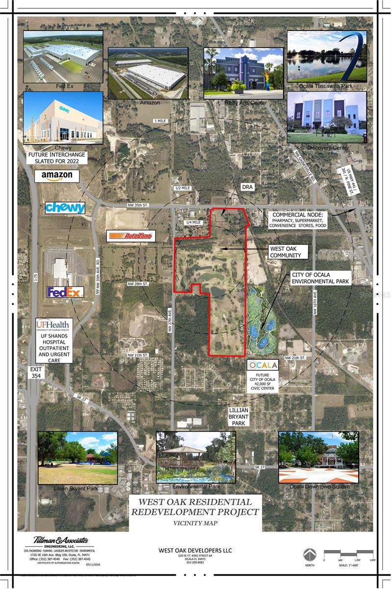 This 2.83-acre Opportunity Zone site is located at the main entrance to the 2300-unit West Oak Village Planned Development in Ocala, FL. It is approved for 25,000 square feet of commercial space. The site is pad-ready with all utilities to the boundary.
The West Oak community is a 217-acre community consisting of 1,842 apartments and 458 single-family homes. All are workforce & market-rate residences. It is located 1 mile from the existing Hwy 27 I-75 interchange, and the 500-acre Ocala Marion County Commerce Park. The site is also 1 mile from the new second I-75 interchange featuring Buc-ee's.
West Oak is bounded on the north by NW 35th Street & to the south by NW 21st Street. NW 27th Avenue is the western boundary. It is within a mile of I-75 to the west and 441 to the east. Also within 1 mile is the Ocala/Marion County Commerce Park. This 489-acre commerce park, which parallels and abuts I-75, is now home to four Fortune 500 companies, namely FedEx, AutoZone, Chewy & Amazon. Combined, these companies occupy 2,600,000 sqft of distribution & order fulfillment facilities. Another 2,500,000 sqft of distribution is in the final stages of completion. These facilities will create 4,000+ jobs. Significant capacity remains.