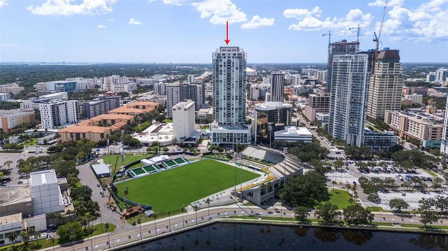 When you want a condominium in downtown St. Petersburg, set your sights on the most attractive unit in the Saltaire! Entering unit 1802, the great room blends living, dining and kitchen into one impressive space with a 200-sq. ft balcony. A 10-ft. ceiling, with Minka-Aire fan and 24 x 48-in. porcelain tiles throughout, complement any décor. Luminettes privacy sheers by Hunter Douglas provide softness with sun protection and remote controls. The kitchen features plenty of storage by Nolte, along with Jenn-Aire appliances that include a matching panel refrigerator, induction cooktop and convection oven. Also in the kitchen — a huge Franke sink, exterior-ducted hood and Italian tile backsplash. (Same beautiful tile used in the Channelside Starbucks.) The laundry room features plenty of Nolte storage, a utility sink and Whirlpool machines. The owner suite includes two walk-in closets by Elfa. The guest suite features a full bath and Elfa closet. Both bedrooms include a Minka-Aire fan and remote-power window shade. The den and powder room with shower complete this great floor plan. What makes 1802 truly exceptional? You get an incredible bay view from the Pier to the theater and museum district. including marina and airport. When it comes to the 7th floor common areas, you can enjoy a state-of-the-art fitness center, news café and a formal social room with catering kitchen and event terrace. Just outside, you discover the Aire Deck, with an expansive Bay view. It features a negative-edge lap pool with sun shelf lounges, spa, cabanas, firepits, bar and grill, plus a dog park with bath. Choose valet parking or self-parking in the 24-hour secured garage, with TWO VEHICLE SPACES, storage area and bike parking included. A covered motor court makes arrivals and departures easy. If you prefer an active form of transportation, Downtown St. Petersburg offers a Walk Score of 95! [Not included in the sale: furniture, chandeliers, built-in shelving and built-in credenza.]  Closing must be on or after October 1, 2024.