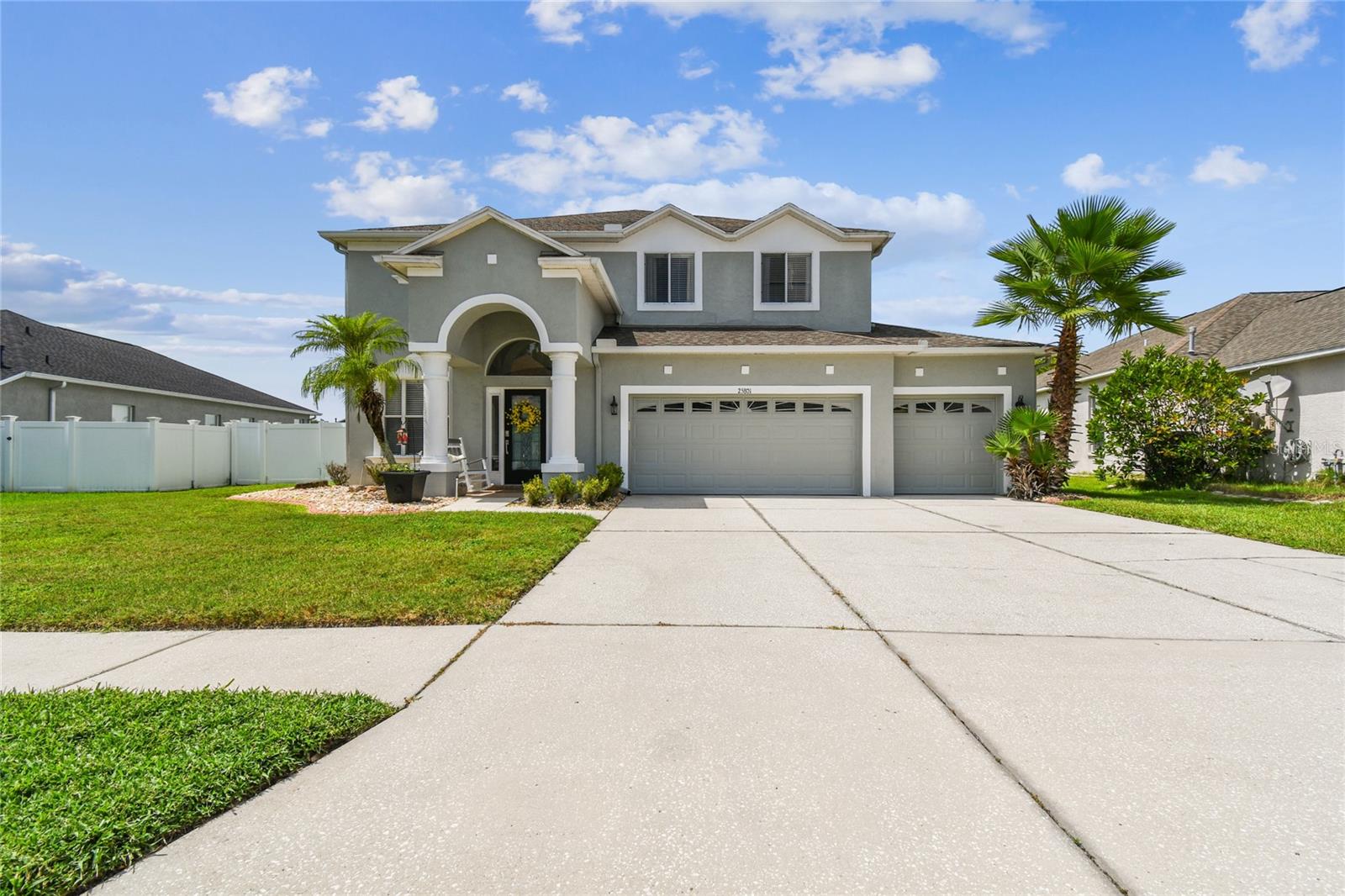 Stunning POOL Home features 4 Bedrooms, 3.5 Bathrooms, and 3 car garage with nearly 2900sf, located on waterfront lot creating a serene oasis. As you walk through the foyer you are greeted by a large Formal Living & Dining Room combination with rich wood flooring. Encompassing the entire back half of the home features an open Kitchen/Dining/Family Room combination with slider and windows overlooking the covered screened lanai, sparkling pool, and pond. Kitchen features 42" Maple cabinets with granite tops, tile backsplash, walk-in pantry, built-in desk area, and breakfast bar. Completing the rest of the downstairs is a pool bathroom downstairs with exterior access, and the oversized Laundry Room downstairs with cabinetry and sink.
Upstairs features the Master Suite 3 additional bedrooms, and 2 additional updated full bathrooms! As you walk through the double doors of your oversized Master Bedroom that is upgraded with a tray ceiling PLUS a Spacious Sitting Room (which could likely be converted in to a 5th bedroom if needed) with plenty of natural light when needed. Through another set of double doors opens up to your en-suite UPGRADED modern Master Bathroom featuring double vanities, soaking tub, and shower, as well as Dual Closets with built in closet systems Plenty of storage in this home includes a storage room/closet under the stairs and in garage.
The pool was recently refinished and is ready for the next family to enjoy Florida living all year long!