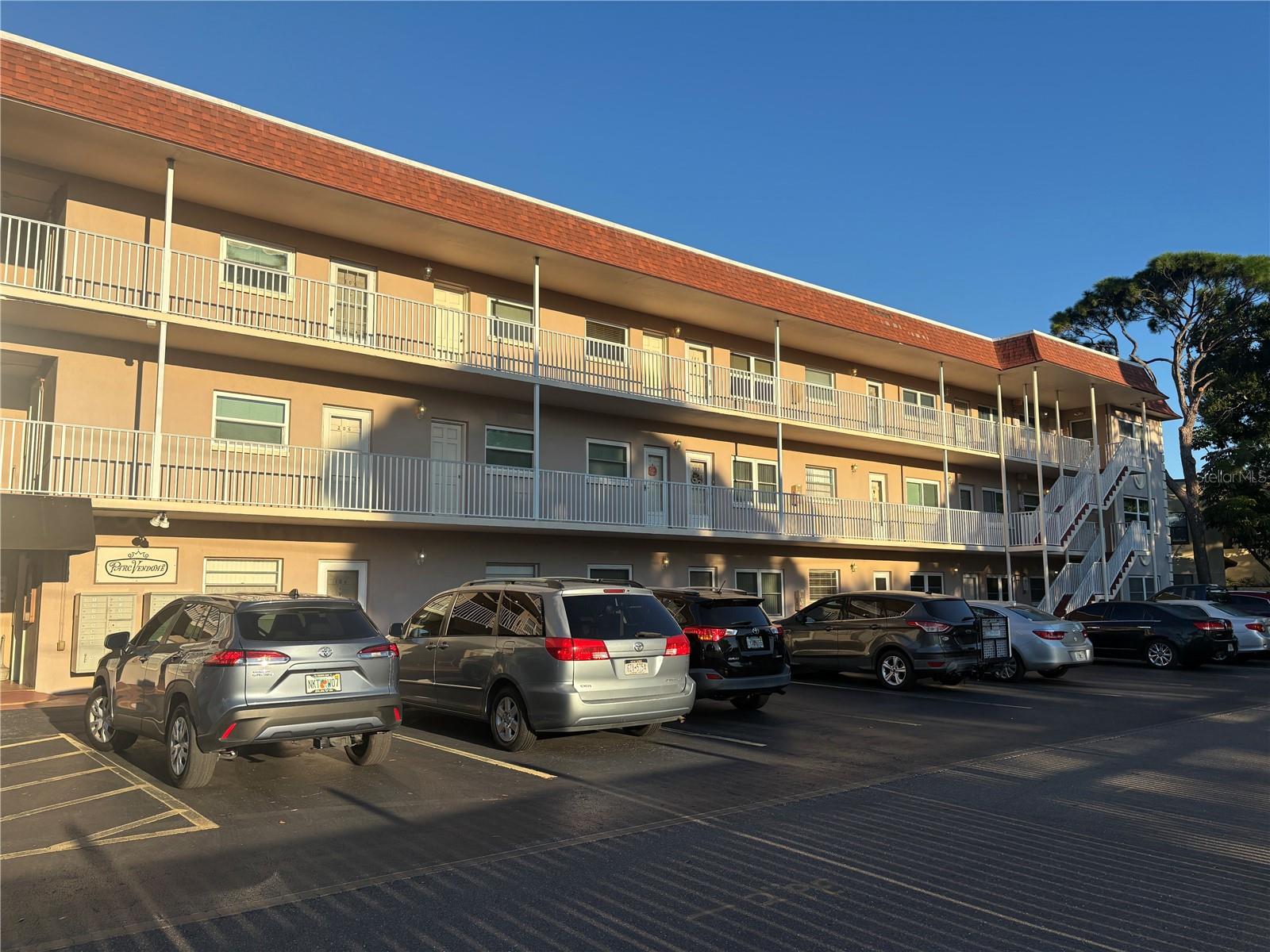 Parc Vendome is a quiet 55+ community tucked away off of Pasadena Ave & 1st Ave. N. Centrally located close to the beaches and downtown St. Petersburg. This a a 2 bedroom 2 bath unit that has recently been repainted and carpeted. The kitchen has been remodeled in recent years as well. It features a spacious Florida room in the back which light & bright is great for a relaxing area for reading and enjoying the view. It has a storage area off the back room that an store your items. Livingroom is a generous size as well that combines both the living room and dining room. The primary bedroom has 2 large closets and a bathroom that has a convenient walk in shower. This building is located in a non flood zone, plus this unit is on the 3rd floor.