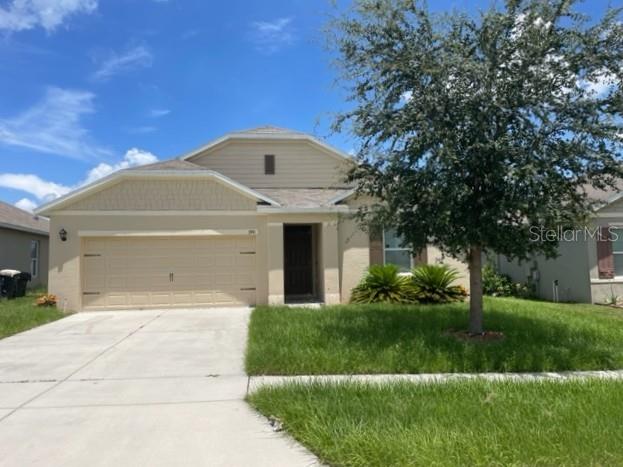 Wonderful 2019 construction home is move in ready for new tenants. Home features 4 bedrooms, 2 bathrooms, 2 car garage. Split bedrooms. Primary bedroom with en-suite bathroom with double sink vanity and large shower stall. 3 additional bedrooms share a hall bathroom with a tub/shower combo. Kitchen has a closet pantry and spacious island with eat in counter that opens to the living/dining space. Inside laundry room with washer and dryer present for tenants use as a convenience appliance. Carpet in bedrooms and living/dining combo. Tile flooring throughout the rest of the home. Small pet friendly! ** See realtor remarks for application instructions. HOA Fees, rules and regulations, home square footage, and lot sizes should be independently verified. Tenants are solely responsible for the cost of obtaining gate passes, amenity passes, and mailbox keys.
