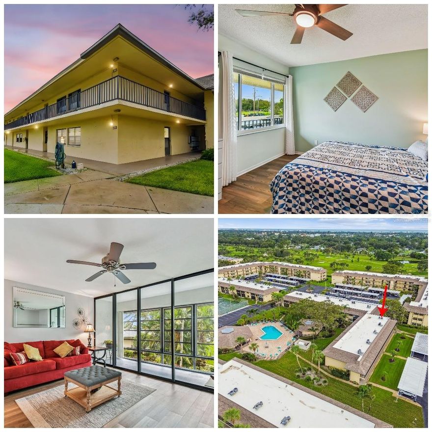 Welcome to this bright corner unit located on the second floor of the highly desirable 55+ community, Villas de Golf. Just steps from the entrance to Largo Golf Course, this one bedroom, one bath condo is perfectly situated for both relaxation and convenience. The condo comes fully furnished, allowing you to move right in and immediately begin enjoying the Florida lifestyle. Recent updates include a new electrical panel installed in April 2023, a new bedroom window in 2025, and new refrigerator, microwave and range in 2024. The association is financially stable with no upcoming assessments. The unit features vinyl flooring throughout, an enclosed lanai with a convenient storage closet, and the community laundry room is located just steps from your front door. You will also enjoy a covered, assigned parking space. Residents of Villas de Golf enjoy a wide range of amenities including a heated pool that is open year-round, a recreation center and clubhouse with a kitchen for private gatherings, tennis and shuffleboard courts, and barbecue grills for your personal use. With affordable monthly fees and a turnkey setup, this condo is the perfect place to host friends and family, stay active, or simply relax and enjoy life by the beaches.