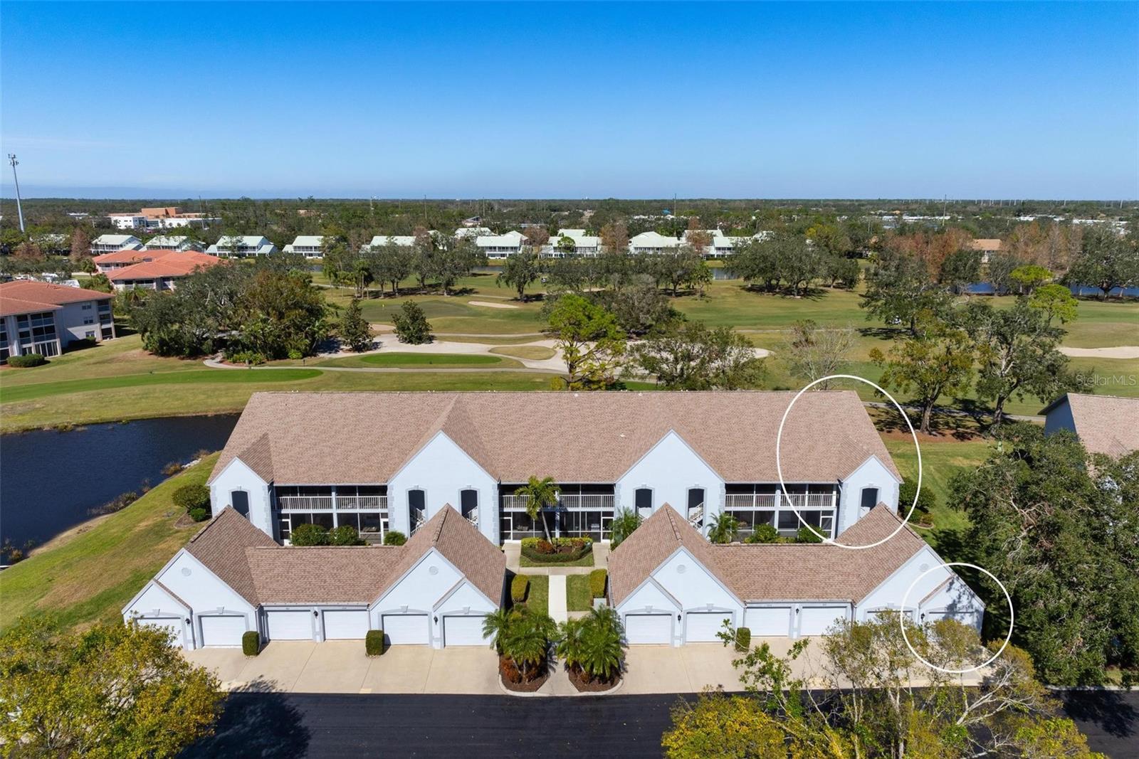 Attention Golfers…and those that just want a terrific condo on a golf course! This beautiful 2 Bedroom/2 Bath plus Den end unit overlooks the 6th green at Tara Golf & Country Club. Vaulted ceilings in the living, dining, and kitchen add a feeling of spaciousness and light. A front entry porch with vinyl sliders, and a lanai with glass sliders overlooking the golf course add to the feeling of a much larger condo than 1345 sq, ft. This charming condo has been updated over the past 2 plus years to include luxury vinyl flooring in the main areas, attractive carpet in the bedrooms, no popcorn ceilings, and freshly painted rooms. The kitchen which opens to the main living areas has views of the course, tile floors, corian counters, new backsplash, new refrigerator, disposal, faucets, closet pantry, and a casual eat in area looking out to the front porch. Primary bedroom has a wall of decorative molding which is inviting, Plantation shutters, and opens to the lanai. Both bathrooms have been updated with painted cabinets, quartz counters, new sink, faucets, and the guest bathroom with wallpaper that you will fall in love with. Double pocketing doors off the main area lead to the den with built-ins on one wall, and Plantation shutters. This delightful condo comes with a Class “A” equity golf membership to Tara Golf & CC, and their 18 hole championship course, fitness center, Clubhouse with fine dining, grill room, pool, tennis courts. Living in Tara is a lifestyle of many social activities and golf events, plus located in the Bradenton/Sarasota area where you will have beautiful beaches, great restaurants, shopping, culture and the arts. Fee sheet attached.