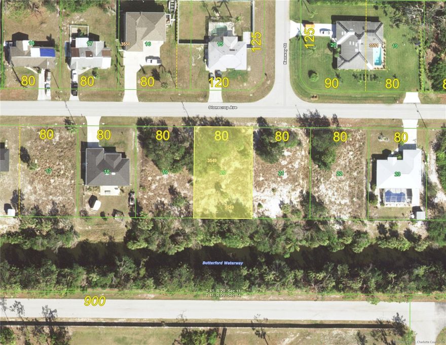 Vacant Building lots for sale backing up to the Butterford Waterway which is a Freshwater Canal. Lot 20 and 21 must be sold together. Lots have electric and city water to site, septic required. Conveniently located to Shopping, Restaurants , Hospital, Golf Courses, Gulf Beaches, Marinas with direct access to the Intercoastal Waterway and the Gulf of Mexico. Owners own the lot next door which is for sale with an asking price of $25,000.00 also. Lot 21 MLS ID# D6142147 Both lots are being  sold together for a total asking price of $50,000.00. Seller does not want to split them up. There is 160 foot of width on the Butterford waterway.