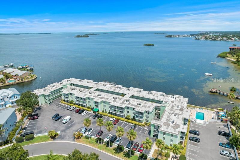 WOW--DIRECT WATERFRONT BUILDING! Rare 2BED/2BATH split plan with SCREENED BALCONY in desirable Dolphin Pointe on Dunedin Cswy that's FULLY RENOVATED PLUS TASTEFUL FURNISHINGS INCLUDED! TOP FLOOR TURNKEY UNIT with new CONCRETE ROOF sustained NO HURRICANE DAMAGE OR FLOODING and has NEW cabinets & vanities, GRANITE tops, STAINLESS appliances, ceiling fans, custom lighting, LUXURY VINYL floors in living/dining/bedroom areas. This popular building near FRENCHY'S boasts LOWER MAINTENANCE FEES, 30-DAY MINIMUM RENTALS, HEATED pool, fishing pier, waterfront BBQ GAZEBO & library/game room, KAYAK storage & w/launch area, bicycle storage etc. LOCATION doesn't get better than this: DUNEDIN CSWY with Drum Circle Mon & Thur, PINELLAS TRAIL, HONEYMOON & #1-rated CALADESI ISLANDS plus eclectic downtown Dunedin all nearby. It's a SHORT WALK to restaurants, shopping, pharmacy, bank, bus & more. All ages welcome & one indoor cat for Owners only. Live full-time where others vacation or use part-time & make RENTAL INCOME remainder of time. All ages welcome. A Milestone Report is completed with NO SPECIAL ASSESSMENTS. ACT FAST OR YOU'LL MISS OUT!