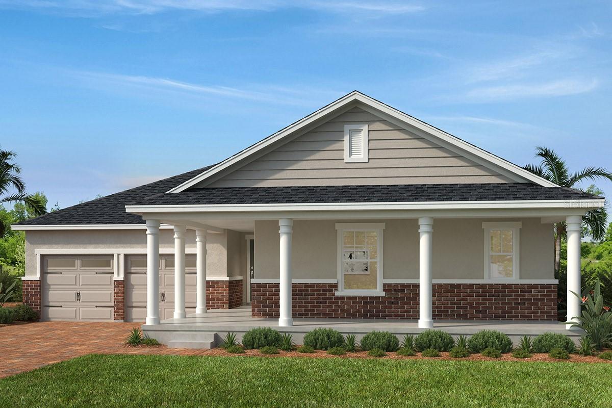 This stunning, single-story home showcases an open floor plan with an inviting dining area and tile flooring at wet areas. The spacious great room boasts soaring 9-ft. ceilings and provides access to an extended covered back patio. The modern kitchen is equipped with an island, pantry, granite countertops, Whirlpool® stainless steel appliances and 36-in. upper cabinets. Enjoy the convenience of a designated laundry room. A versatile den is perfect for a home office or playroom. The primary suite features a generous walk-in closet and connecting bath that offers a dual-sink vanity, granite countertops, walk-in shower and two linen closets for extra storage.