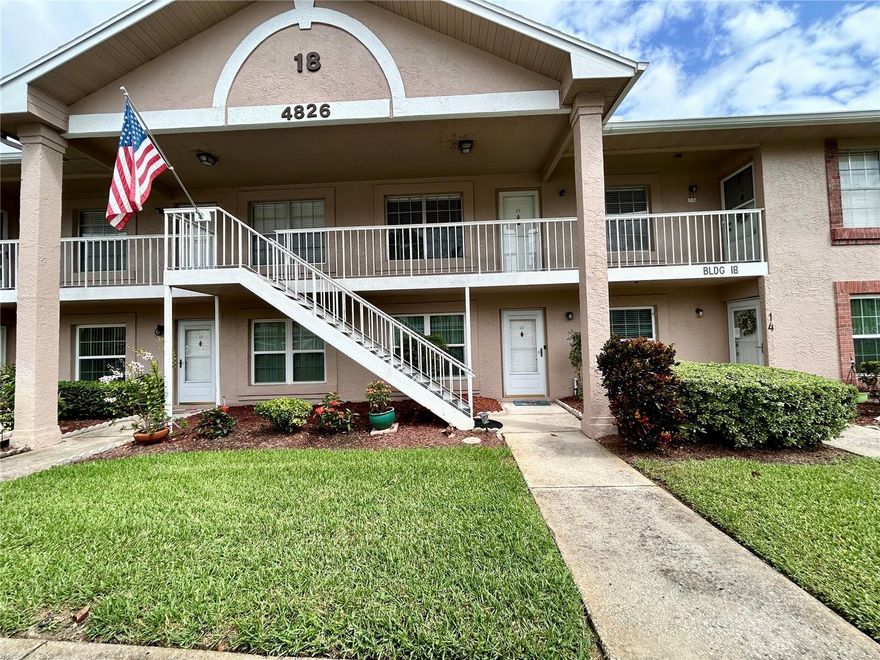 Sunnybrook is a 55+ Gated community, very well maintained and landscaped, condo complex.  This 2nd Floor unit has a vaulted ceilings, and a screened in lanai overlooking the courtyard.  There is an open floor plan with the split bedrooms.   The kitchen appliances are all in good working condition, there is a good size pantry and the washer and dryer.  You have a carport and storage closet on the lanai for extra storage space.  Club house includes built in heated pool with hot tub, pool tables, tennis court, bocce court and shuffleboard.  Active community with organized social events, bingo, pool tables and card games. Situated in a sub-division off the main highways with several ponds and mature landscaping adds to the quiet nature, but still close to shopping, golf courses, and beaches