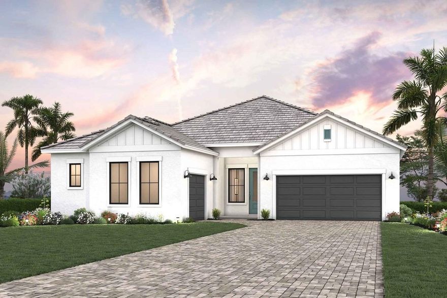 Under Construction. Discover elevated Florida living in this beautifully crafted David Weekley home, showcasing the highly sought-after Bonham floorplan. With four spacious bedrooms, three full bathrooms, and an additional half bath, this home perfectly blends style, comfort, and functionality. Located on a premium homesite with serene conservation views, it offers both privacy and natural beauty. Step through a wide, open entryway into a thoughtfully designed interior, where natural light streams through hurricane-impact windows, illuminating the open-concept layout and elegant, designer-selected finishes. At the heart of the home is a chef-inspired kitchen, complete with an oversized central island featuring a farmhouse sink and a walk-in pantry —ideal for both entertaining and everyday living. Two guest bedrooms share a convenient Jack-and-Jill bathroom, while a third guest room is located near a separate full bath, providing privacy and flexibility. A generous study offers the perfect space for a home office, library, or hobby room. Meanwhile, the private owner’s retreat serves as a peaceful escape, featuring a spa-style en-suite bath with a large walk-in shower and a spacious walk-in closet. Step out onto the expansive covered lanai, which invites you to enjoy Florida's outdoor lifestyle year-round. Enjoy low-maintenance living with included lawn care, irrigation, bundled WiFi, and TV services. Residents also have access to exceptional community amenities such as a resort-style pool, state-of-the-art fitness center, pickleball courts, on-site restaurant and bar, full-time lifestyle director, and even a golf simulator for all-season fun. This exceptional home is a rare combination of elegance, convenience, and lifestyle. The Bonham is more than a home—it’s your next chapter.