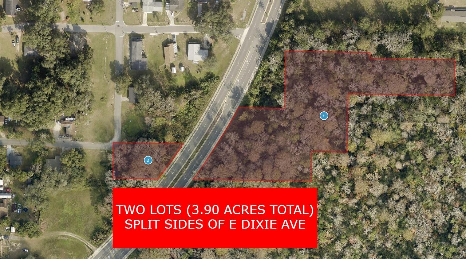 OPPORTUNITY AWAITS with these two rare parcels located on E Dixie Ave! The main parcel is located on the East side of E Dixie Ave and is a total of 3.68 acres. The secondary parcel is directly across the street and is at .32 acres. Totaling 3.90 acres in total. Zoned for residential, but rezoning to commercial is a possibility! Leesburg, FL is a charming city in Lake County known for its beautiful lakes, historic downtown, and small-town feel with convenient access to Orlando and The Villages. The area offers abundant outdoor recreation including boating, fishing, and golf, along with shopping, dining, and community events year-round. With its mix of natural beauty and modern conveniences, Leesburg is a desirable place to build your dream home or investment property.
