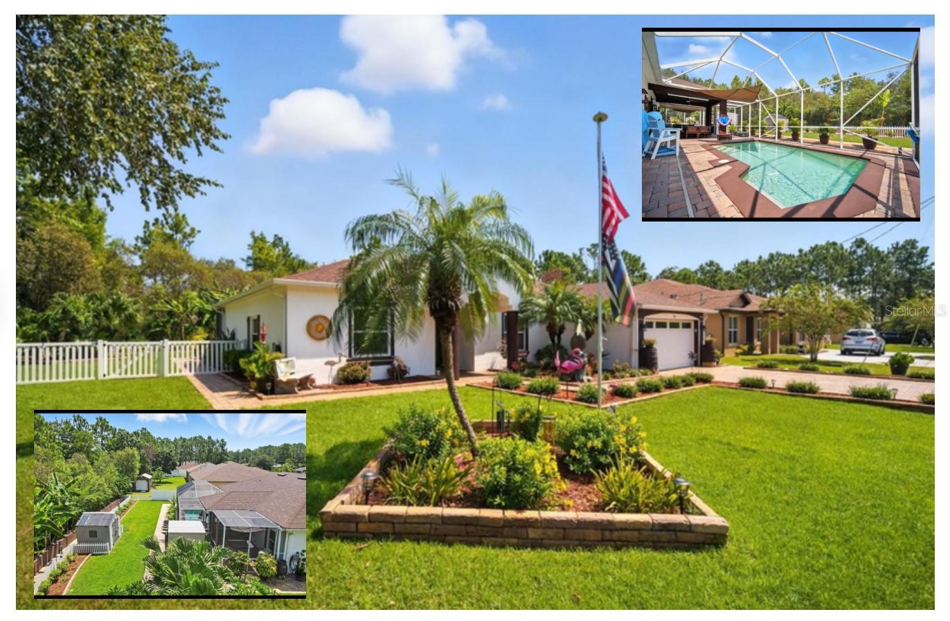 *** YOU'LL GO BANANAS OVER THIS HOME; LITERALLY!*** Check out these Amazing Banana Trees that frame this HEATED SALTWATER POOL Home, offering beauty and flavor right in your own backyard. From the lush landscaping to the stylish interior and well-equipped garage, this home truly has it all! *Location & Lot Nestled in Indian Trails of Palm Coast on a quiet cul-de-sac * Oversized Lot Backs to Private Reserve * NEW ROOF 2024 *Extra-wide brick paver driveway * Paver walkways surrounding the home * Brick-paver framed plant beds front and back * Fully enclosed vinyl backyard fencing (2025) for privacy * Outdoor Oasis Heated saltwater pool with spa, Pergola, shed, and composite spa deck for entertaining * 5-zone sprinkler system front & back * Rain barrel system & gutters * extravagant front entry & rear French doors * Interior Highlights:Ikea cabinets throughout with quartz counters in the kitchen * Porcelain tile in all main areas (no carpet!) * High ceilings with pendant lighting * Stone backsplash in kitchen * Dual vanities in main bath * New refrigerator & dryer (2025) * Private Office in Front of Home * Custom paint inside & out * Upgrades & Extras: AC REPLACED 2020, WATER HEATER 2021, DOORS & WINDOWS REPLACED 2021, New garage ceiling storage rack, Finished garage floor, insulated garage door & ventilation system, Generator hookup for peace of mind *** This home is bursting with upgrades and extras—paired with its tropical banana grove, you’ll enjoy a true Florida lifestyle retreat! ***