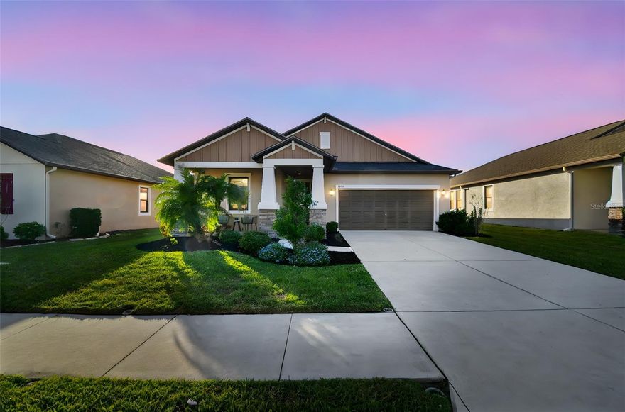 Welcome home to 32135 Goddard Drive. This beautifully maintained 3-bedroom, 2-bath home offers comfort, style, and thoughtful upgrades throughout. A spacious tiled FRONT PORCH creates the perfect spot to relax and greet neighbors, setting the tone for the warm, welcoming feel inside. The kitchen is both functional and stylish, featuring GRANITE countertops, a large center island, pantry, touchless faucet, and pull-out shelving for added convenience. The primary suite is a private retreat with a custom walk-in closet, dual vanities, and a large walk-in shower. SLIDING GLASS DOORS lead to a large screened LANAI, ideal for enjoying Florida’s indoor-outdoor lifestyle. Additional features include NEW CARPET in bedrooms, landscaping, CROWN MOLDING, ceiling fans, rain gutters, water softener with reverse osmosis, and HYBRID water heater. Union Park residents enjoy exceptional amenities including walking trails, playgrounds, two resort-style pools, clubhouse, fitness center, dog park, sports courts, and a splash pad. This home truly has it all—don’t miss the opportunity to make it yours! https://my.matterport.com/show/?m=2vXqKkp4ECb&brand=0&mls=1&