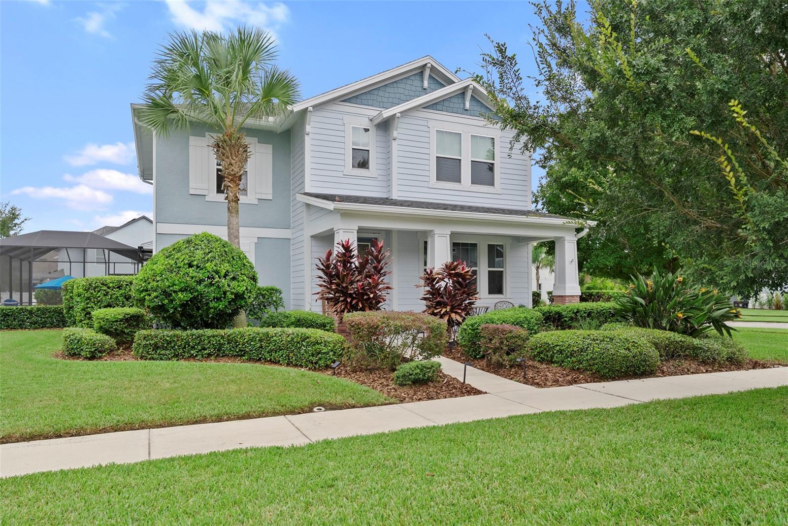 This is a special one…and it could be YOURS! From the welcoming front porch to the amazing custom outdoor space that includes a luxury saltwater heated pool and spa jacuzzi, sun shelf and conversation areas (chaise lounge area, picnic table area AND covered relaxing area). Combine these with the thoughtful interiors of nearly 2500 SF that include a fabulous open kitchen / family / dining space (with so much pretty natural light!), powder bath and a first floor home office, along with second floor privacy of 3 bedrooms, loft and laundry room. Built in 2018 by highly regarded builder, DAVID WEEKLEY, the floor plan and elegant, timeless finishes are thoughtful and with great quality. Home exudes pride in ownership with great investments by the original owners which include fully loaded custom pool package (glass tiles listello and travertine tiles), SOLAR PANELS (owned and will be paid off), new exterior paint, luxury vinyl plank flooring (first floor), brand new dishwasher and so much more. Home is located on an oversized nearly 1/4 acre CORNER lot, with detached garage. Neighborhood of ASTURIA, is a beautifully well-manicured, natural-gas community with resort style amenities that include a full fitness room, luxury pool and clubhouse space right off Highway 54 and convenient hop, skip and jump to the Veteran’s Express. Don’t wait to see this one - it is a move-in ready and a beautiful place to call HOME!