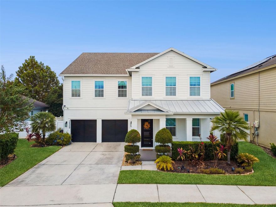 One or more photo(s) has been virtually staged. Welcome to 3,094 sq ft of contemporary living in the heart of Winter Garden! This stunning 4-bedroom, 3.5-bathroom, two-story home offers a spacious open floor plan with quartz countertops in the kitchen, KitchenAid stainless steel appliances, a brand new refrigerator, a gas range with pot filler, and a Samsung washer/dryer (2025) included. All bedrooms are upstairs and feature custom blinds for a polished, private touch.
Additional features include hardwood flooring on the main level, luxury hardwood throughout the home, a Nest thermostat on both floors, Ring doorbell, exterior security cameras, and Alexa-connected smart lighting in the kitchen and living area. The garage includes a Tesla charger, overhead storage racks, and a garage refrigerator—all conveying.
Enjoy peace of mind with a 2024-installed whole-house water filtration system, brand new gutters, and a fully fenced PVC backyard. The tankless gas water heater, roof, and HVAC are original (2016). Located just a short walk to the community clubhouse with pool and amenities.