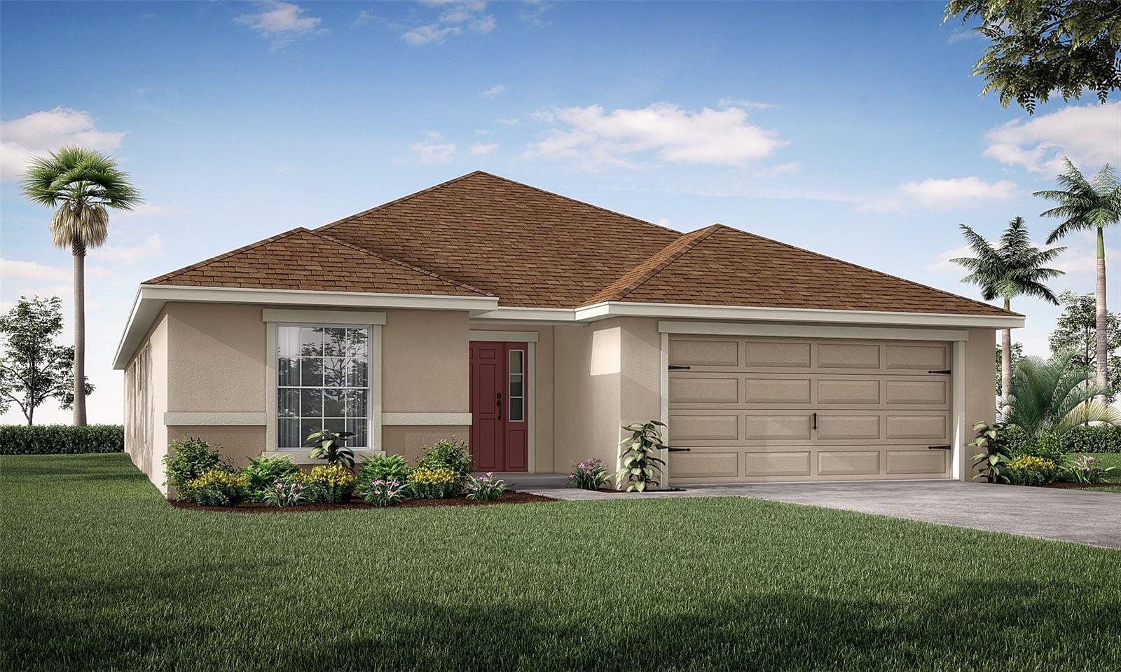 New construction home with 2005 square feet on one-story including 3 bedrooms plus a den, 2 baths, and an open living area. Enjoy an open kitchen with shaker-style cabinets, Samsung stainless steel appliances, a walk-in pantry, and a spacious island, fully open to the dining café and gathering room. The living area, laundry room, and baths include luxury wood vinyl plank flooring, with stain-resistant carpet in the bedrooms. Your owner's suite is complete with a walk-in wardrobe and a private en-suite bath with dual vanities, a tiled shower, and a closeted toilet. Plus, enjoy a covered lanai, 2-car garage, custom-fit window blinds, architectural shingles, energy-efficient insulation and windows, and a full builder warranty.
***Please note - Virtual Tour showcases the home layout; colors and design options in actual home for sale may differ. Furnishings and décor do not convey!