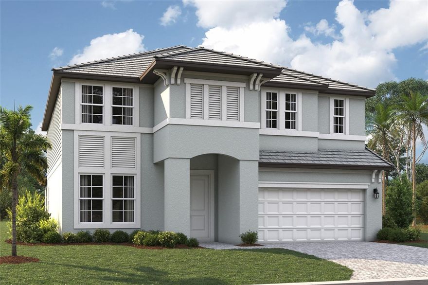 Pre-Construction. To be built. ****SPECIAL FINANCING AVAILABLE FOR A LIMITED TIME ONLY FROM PREFERRED LENDER. RESTRICTIONS APPLY, FOR QUALIFIED BUYERS, SUBJECT TO APPLICABLE TERMS AND CONDITIONS. SUBJECT TO CHANGE WITHOUT NOTICE****
Welcome to the Wekiva. An expansive and sprawling home, this home includes five bedrooms, five full bathrooms, a flex room, bonus room, and a two-car tandem garage.
As you step inside the grand foyer, a flex room sits off to the side. Moving along the wall, a spacious utility room opens up, giving you plenty of room to organize, declutter, and clean. It contains cabinets and a sink for a full utility room.
As you reach the heart of the home, you are faced with an incredibly spacious and elegant kitchen. Beautiful cabinets line the walls, and an extra-large island creates room for additional seating and prep space. A walk-in pantry provides even more storage. A cozy breakfast nook lives right next to the kitchen, which opens up into a huge great room.
Two sets of sliding glass doors open on to the covered lanai. An extra owner's suite and a pool bath sit off the great room, making it an easy transition from outdoor fun to inside living.
Going upstairs is like entering another space entirely. The master retreat is truly a tranquil get away with multiple windows to create a bright and airy space. An elegant master bath awaits you with dual vanities, a water closet, an enclosed shower space, and a huge walk-in closet.
Three additional bedrooms sit upstairs with a bonus room providing the perfect entertainment space that looks down at the foyer below.
The Wekiva is the perfect plan for those who love entertainment, play, and spending time at home.