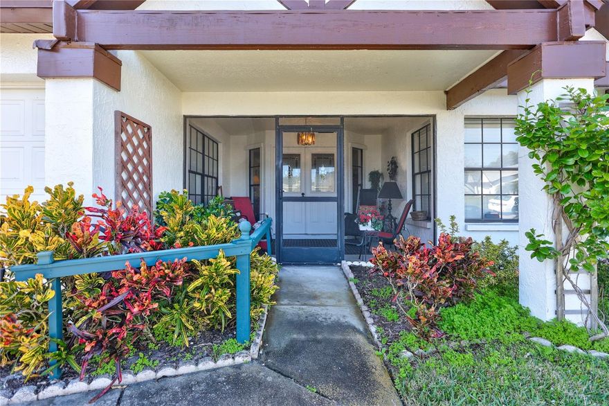 Welcome to this stunning two bedroom two bath villa nestled in a peaceful cul-de-sac within a vibrant 55+ community..  Enjoy the serene conservation area right in your backyard, where you can watch deer and fawns in the morning or sit in your spacious lanai and enjoy the activity of the Golf course.  The villa has a spacious breakfast nook surrounded by windows to also enjoy nature.  The roof is 2 years old, Hot water 2 yrs., brand new Refrigerator.  The oversized one car garage also has room for your Golf cart which is also available.  You have a new lifestyle at your fingertips with all the amenities of Highland Lakes.  Three executives 9-hole golf courses, tennis, pickleball, and boccie, and shuffleboard.  You have your own building just for Woodworking, ceramics, painting, sewing and stained glass.  Enjoy the Olympic size pool and sauna by the large Clubhouse or the pool and Lodge that is on Lake Tarpon which also includes our Pontoon boats that you can take a leisurely ride on the Lake even out to Tarpon Turtle.  You can put your RV or boat in the storage by the Lake.  Dinners, dances, concerts and entertainment in the large great room or enjoy the many card games, library, and pool rooms.  Come make friends and enjoy the active lifestyle