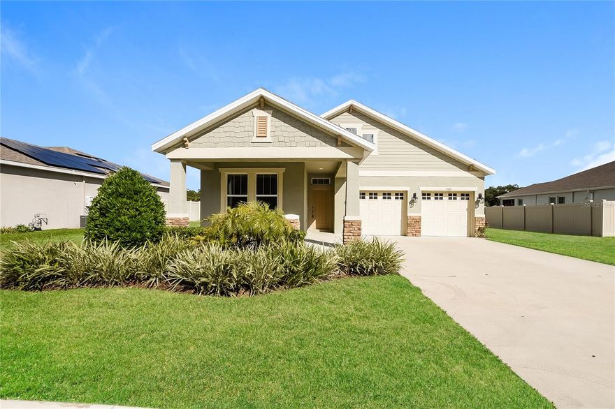 This spacious single-story 4-bedroom, 3-bath home features new carpet and an open floorplan designed for comfortable living and entertaining. The gourmet kitchen showcases painted cabinets, a large island with pendant lighting, stainless steel appliances including a built-in oven and microwave, a gas cooktop, and a designer tile backsplash, all complemented by modern tile flooring. Enjoy outdoor living on the covered patio, plus the convenience of a 2-car garage, making this home both stylish and functional.