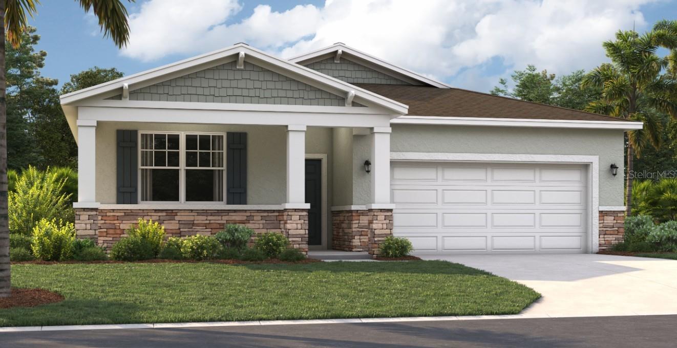One or more photo(s) has been virtually staged. Under Construction. Located just minutes from outdoor activities like Lake Eva Community Park and Ben W. Graham Park and only 20 miles from Disney World, Covered Bridge at Liberty Bluff offers residents a convenient location near commuter routes for easy access to both work and play. Gather with friends and family for a lakeside picnic or keep it close to home by enjoying on-site amenities, including a pool, cabana, dog park, gazebo, and walking trails.
The Juniper offers the perfect combination of modern design and practical living. From its spacious two-car garage to an inviting outdoor deck, this home accommodates all your living needs while keeping up with today's style standards. Three main-level bedrooms located at the front of the home have access to a double-vanity bathroom and a laundry room across the hall, all thoughtfully designed for comfort and convenience! Venture further into the open-concept kitchen and dining room, which are perfect for gathering, entertaining, and spending quality time. After dinner, take advantage of the spacious 17x17 living room for quality time. The rear of the home features a primary suite complete with a walk-in closet and shower, water closet, and split vanities, providing your own personal oasis. Enjoy all these features and the Florida sunshine from your included covered lanai.