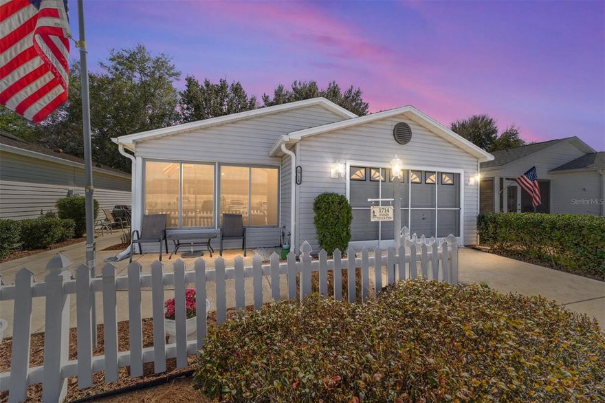 BOND PAID! This beautifully maintained 2-bedroom, 2-bath Patio Villa is ideally located near Spanish Springs Town Square and Lake Sumter Landing, offering convenient access to shopping, dining, and entertainment in the heart of The Villages.
Built in 1996, this home features an inviting open floor plan with vaulted ceilings and abundant natural light throughout, creating a bright and welcoming atmosphere. The interior showcases a pleasing neutral color palette with a combination of vinyl and tile flooring, providing both style and easy maintenance.
The kitchen includes a new refrigerator, while the home also offers practical features such as an interior laundry area, walk-in closet, and pull-down attic stairs for additional storage. Recent updates include a new HVAC system installed in 2025, roof replacement in 2018, and an updated sprinkler system in 2025, giving buyers peace of mind.
Enjoy Florida living year-round with a glass-enclosed lanai that opens to a quaint patio area with an awning, perfect for relaxing or entertaining. The property also features no rear neighbors, providing added privacy and tranquility.
Additional highlights include a 1.5-car garage with a garage screen, offering space for both a vehicle and golf cart. (Golf Cart avaliable separately). 
This home combines comfort, convenience, and an exceptional location—just minutes from The Villages’ premier town squares, golf, recreation, and shopping.