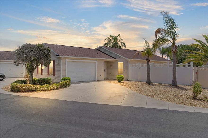 Welcome to this well-maintained courtyard villa located in the highly sought-after Village of Hemingway. This move-in ready, turnkey 2-bedroom, 2-bath home offers convenience and comfort—just bring your personal belongings and settle right in. Recent updates include a new roof (2024), new carpeting in both bedrooms, a new washing machine and dryer, and a new garbage disposal. The home also features vaulted ceilings and an inviting outdoor living space, perfect for relaxing or entertaining. A home warranty is included for added peace of mind. Ideally situated, this property is surrounded by golf courses, shopping, and dining options. Enjoy a short walk to Havana Country Club and easy access to both Brownwood Paddock Square and Lake Sumter Landing Market Square. Schedule your private showing today to experience all this home has to offer.
