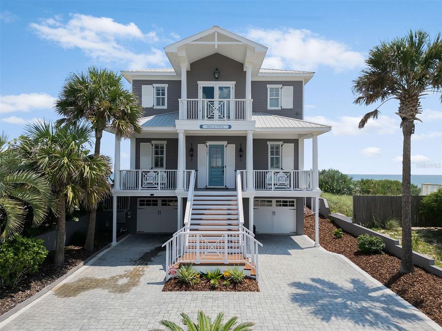 Welcome to a direct oceanfront masterpiece, ideally on a premier lot and built to Miami-Dade's strict hurricane code, ensuring unparalleled beauty and resilience. This fortress, constructed on 25-foot pilings, is a testament to superior craftsmanship and robust construction. The seamless integration of architectural interior and exterior design, along with handcrafted elements, makes this home a superior work of art. Revel in unobstructed, panoramic ocean views from every vantage point throughout the home, with sunrises on the east side and sunsets on the west side. Indulge in luxury features such as an elevator servicing all floors, new state-of-the-art appliances, and a game room and billiards for endless entertainment. The open living area is adorned with a cozy fireplace, built-ins, a dining area, and a bar equipped with an ice maker and keg refrigerator. The gourmet kitchen boasts an inviting, extra-large center island with granite countertops, a salad sink, dual-fuel Monogram gas and electric stove, and a spacious Monogram stainless steel refrigerator and freezer. Cabinet space is abundant, featuring a built-in China hutch. The primary suite is a relaxing haven featuring remote shades, a custom walk-in closet and a spacious private porch, all overlooking the ocean. The luxurious primary bath includes double vanities with a wall of windows offering stunning ocean views. The second level offers a central lounge area, laundry room, two spacious secondary bedrooms with en-suite baths, and a covered balcony overlooking beautiful ocean waters. The first floor boasts a luxurious fourth bedroom with en suite, an expansive game room, a versatile bonus room, and not one but two large refrigerators for all your extra refrigeration needs. Enter your outdoor paradise. The main floor offers a patio with a newly raised walkway leading to the beach. The second-floor bedrooms with en suites open to a spacious terrace, and a rooftop deck provides breathtaking panoramic views. Other luxury features include an outdoor shower, all new floors, new Hunter Douglas electric blinds, plantation shutters, a multi-room audio system, new appliances, new air conditioners, a smart lighting system and more updates. This desirable and tastefully designed beach home is available for immediate occupancy. It is ideal for a serene vacation retreat or year-round living. Take the opportunity to view this incredibly gorgeous and meticulously maintained home! These photos and the video only hint at the beauty of this home. Move-in ready. The home comes fully furnished.