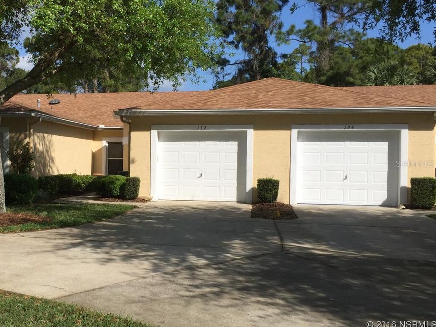 Beautiful furnished golf villa in Turnbull Bay Estates. 2 bedroom, 2 bath with garage! Newer tile in kitchen and living areas. Quiet neighborhood. Screened back porch with private back yard. Inside laundry. Low monthly maintenance fee that covers roof, painting, all outside trim, lawn. ;Water: City