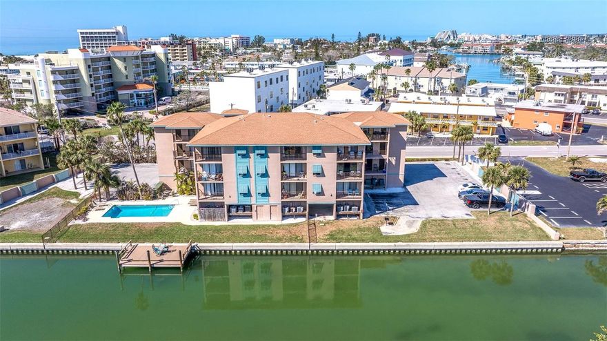 Prime investment opportunity in Treasure Island. This highly sought-after location is consistently in high demand from tenants, ensuring minimal vacancies and a steady stream of rental income and high potential for future appreciation in property value. This is a  Turnkey 15-unit multifamily building with a mix of unit types—6 one-bedroom, one-bath units, and 9 two-bedroom, two-bath units, plus Full Washer & Dryer in each Unit. The variety allows for diverse tenant profiles. Every unit has a balcony that overlooks the scenic intracoastal waterway, adding a premium aspect that could attract tenants willing to pay a bit more for the view and waterfront living experience, plus it is just minutes walk to the Gulf Beaches. Exterior Features include Private Waterfront Pool, Dock, Outdoor Bathroom, Outdoor Shower, Grill and Bike Rack; all great features for tenants, enhancing the quality of life and making the property more appealing to renters. This building has an Elevator and Under-Building Designated parking as well as plenty of Guest Parking.  13 out of the 15 units are currently leased, with the remaining 2 used occasionnally by the owners. This shows that the property is actively rented, which can be reassuring to potential investors, as there's already an established rental income stream.