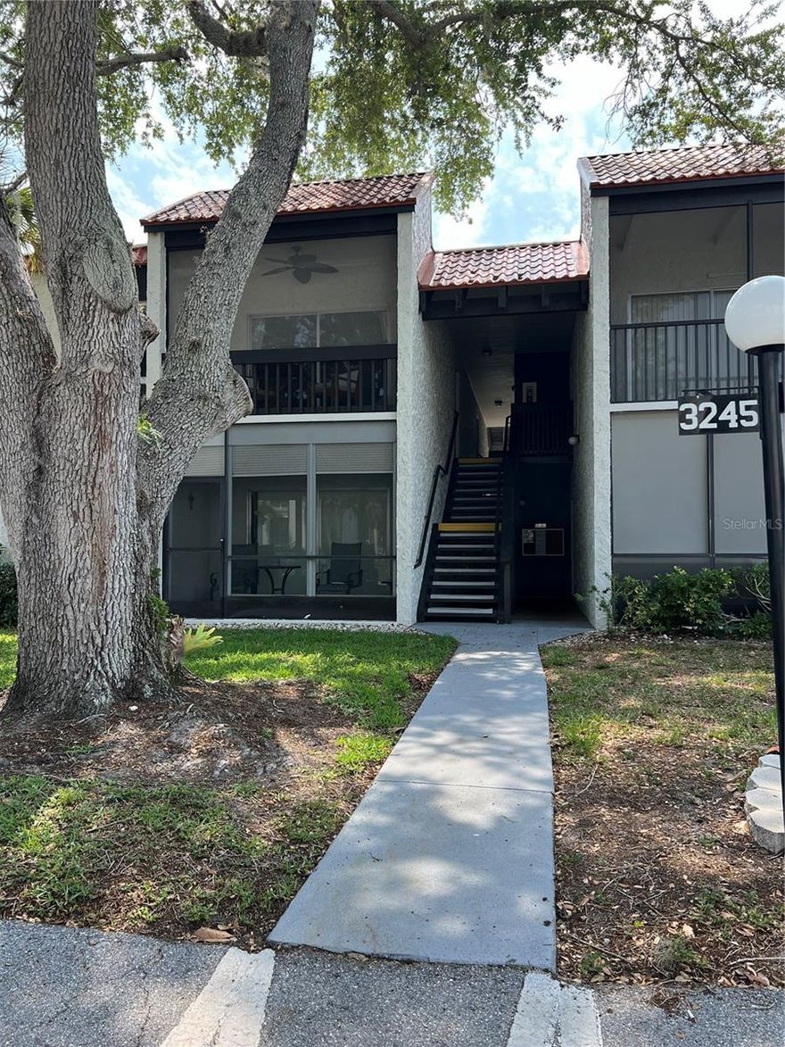 Seasonal renters can rent immediately and annual renters have to wait two years before they can rent annually. Village Brooke second floor 1 bed 1 bath unit available. Low monthly fees of $369 per month. Community features live oaks, ponds with fountains, serene atmosphere. Just outside the front door, you'll find your own handy storage closet. Easy access from this unit to the heated pool, shuffleboard, and the newly remodeled community clubhouse. Village Brooke offers an array of amenities; tennis courts, two heated pools, a gazebo, a recreation room with billiards, picnic tables, BBQ grills and an office with an on-site manager. NEW TILE ROOF 2022 with no assessments to homeowners. Low monthly fee covers water, sewer, basic cable TV, pest control, common grounds, exterior building maintenance, and reserves. Please note, no pets, no motorcycles, or pick-up trucks are permitted. Laundry facilities are conveniently located in every other building. Assigned parking and ample guest parking are available. Ideally situated near Publix, The Legacy Trail, The Parrot Patio Bar & Grill and Starbucks. Approximately 6 miles to Siesta Key and 4.5 miles to downtown Sarasota.