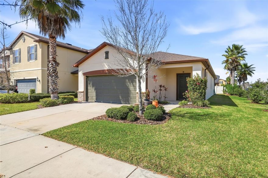 **LOCATION, LOCATION, LOCATION!** Welcome to the charming GATED community of Bayridge! This beautiful home, situated on a CORNER lot, features 3 bedrooms, 2 bathrooms, a separate OFFICE/DEN/FLEX ROOM, and a spacious 2-car garage with epoxy flooring and overhead storage racks. Like new, this home is ideally positioned on a peaceful, premium lot (partially fenced) within the gated community. You’ll LOVE the added privacy with breathtaking sunsets that light up the sky each evening. Additionally, the home is equipped with a whole-house water softener, which benefits your skin, hair, and plumbing. The home is equipped with a generator transfer switch connected to the main breaker panel, allowing easy, safe connection of a portable generator to power essential systems during a power outage.  The large laundry room (inside) is equipped with a washer and dryer. The large, covered, screened lanai, complete with pavers, is the perfect spot for morning coffee, evening drinks, or simply enjoying the serene views. Inside, the cozy GREAT Room offers an open yet inviting floor plan, ideal for everyday living and entertaining. The stunning kitchen features updated appliances and ample storage for all your cooking needs. The OFFICE/DEN is perfect for remote work, a playroom, or a gym. The split-bedroom layout ensures privacy for everyone, with the comfortable primary suite with a HUGE custom master closet tucked away from the secondary bedrooms. The location couldn’t be better! You’re just a 20-30 minute drive from beautiful Florida beaches, downtown Tampa, Tampa Airport, St. Pete, Sarasota, and only an hour from Disney! So much to love about this property: the Bayridge community offers a private resort-style pool, a nature trail, a shaded playground with a soccer field, and GATED entry. If you’ve been looking for a home that is not in a flood zone (X), has NO CDD fees, LOW HOA, and requires minimal maintenance—all while being perfectly located—THIS IS IT! Some pictures have been virtually staged.