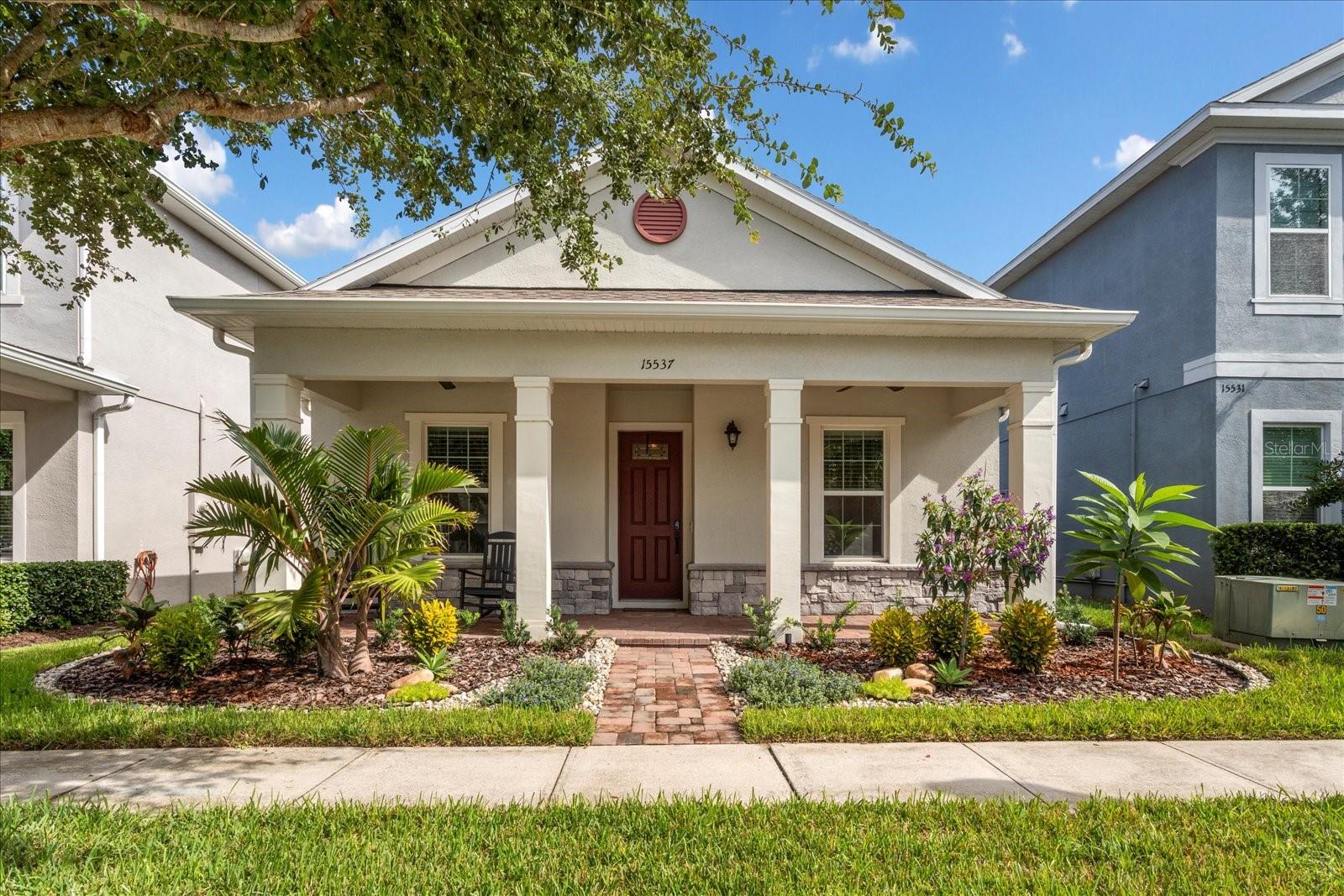 GREAT HOME! GREAT LOCATION! GREAT PRICE! What a great opportunity to purchase a beautiful 3-bedroom, 2.5-bath home with attached 2-car garage in Horizon West! In like-new condition, this home has so many upgrades and updates, you must see it yourself. Key Features include 8' Doors, LVP Flooring, Gutters, French Doors to Patio instead of sliders, GE Profile Stainless Steel Appliance package including Gas Cooktop plus Brand New Bosch Refrigerator. The Kitchen also has a gorgeous 8'x5' granite island, pendant lights and upgraded cabinet package with crown molding and indirect lighting. The Living-Dining-Kitchen combination is perfect for entertaining and opens to a spacious 20'x9' covered brick paver patio. An oversized Primary Suite includes a large soaking tub, rain showerhead, double vanity and custom walk-in closet. The Laundry Room has attractive wainscoting and utility sink with cabinetry and leads to the Garage with a hard-wired EV Charger and new Garage Door Opener. You will also notice the Tray Ceilings in the foyer, living room, dining room and primary bedroom. This Aiden open floor plan optimizes all the space with lots of windows for natural light. Energy efficient features include tankless gas water heater, gas dryer connection, radiant barrier in attic, and lots of fans. The security system includes 5 hard-wired cameras. Come join this wonderful community with low HOA fees, community pool, playground, tennis courts and more.