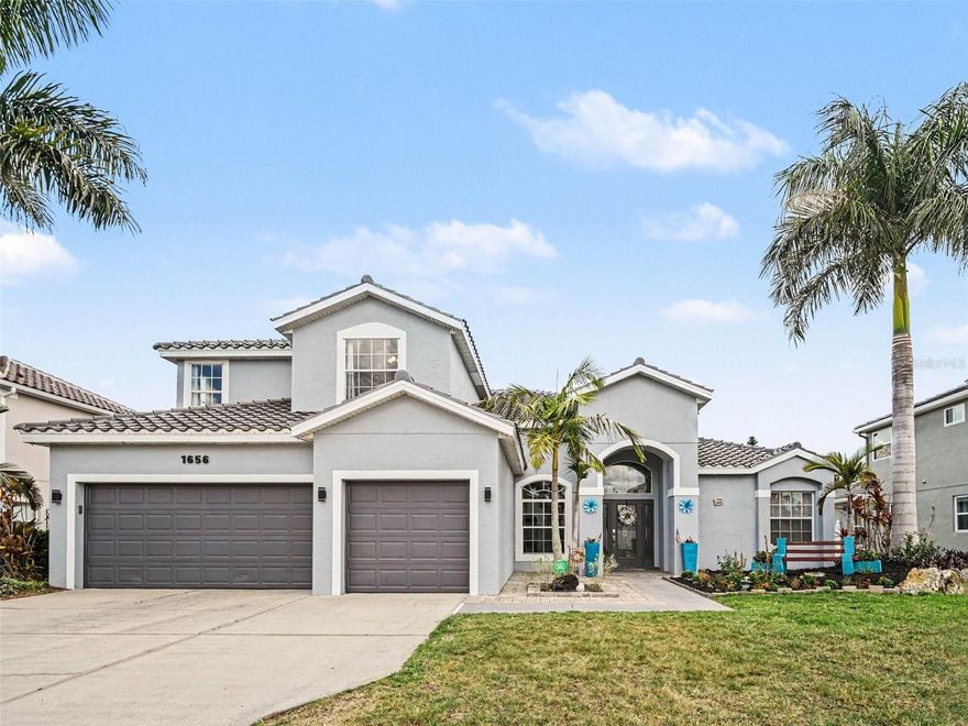 Welcome to your dream home in beautiful Sarasota! This stunning 5-bedroom, 3-bathroom residence perfectly blends comfort, style, and functionality, all nestled within a desirable community featuring low HOA fees and no CDD—an increasingly rare find. Step inside to discover a thoughtfully designed floor plan with luxury vinyl flooring throughout the main level, creating a warm yet modern aesthetic. The spacious kitchen is a true centerpiece, complete with stainless steel appliances, granite countertops, and ample cabinetry—ideal for both everyday living and entertaining. The primary suite, conveniently located on the ground floor, offers a private retreat with sliding glass doors leading directly to the screened-in patio. The en-suite bathroom features dual vanities, a massive tiled walk-in shower, and a private water closet for added comfort. Also on the main level, a beautifully positioned office/library overlooks the front grounds, offering a serene and polished setting for a home workspace or private reading retreat and an additional guest suite provides ideal privacy and comfort for visitors or multi-generational living. Upstairs, you’ll find three additional bedrooms in a well-designed split floor plan, providing flexibility for family, guests, or a home office setup. Enjoy Florida living year-round on the screened-in patio, complete with an above-ground spa—perfect for relaxing evenings. The fully fenced backyard offers privacy and space for pets or outdoor activities. Additional highlights include a brand-new tile roof (2025), a 3-car garage, water softener system, and energy-efficient solar panels to help reduce utility costs. Located near top-rated schools, shopping, dining, and just a short drive to Sarasota’s world-renowned beaches, this home truly has it all. Don’t miss your opportunity to own this exceptional property—schedule your private showing today!