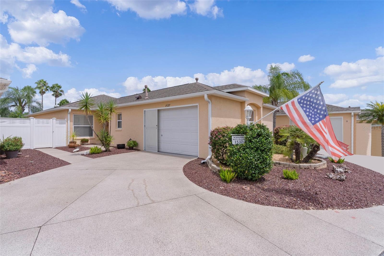 BOND PAID, MOSTLY FURNISHED, NEWER ROOF 2021, NO CARPET, BLOCK & STUCCO, VAULTED CEILINGS, GRANITE, OPEN CONCEPT, INSIDE LAUNDRY, OUTSTANDING LOCATION = your new home!
This one-owner FOXGLOVE Courtyard Villa in the desirable Village of POINCIANA checks all the boxes! Offering 3 bedrooms, 2 baths, OPEN CONCEPT, BLOCK & STUCCO construction, and a ROOF REPLACED IN 2021—with the BOND ALREADY PAID.
Exterior features include a PAINTED DRIVEWAY AND WALKWAYS, low-maintenance landscape with ROCK BEDS, a sliding GARAGE SCREEN, and a welcoming STORM DOOR. Relax in the private backyard sitting area—your own quiet retreat.
This villa is offered MOSTLY FURNISHED for an easy, move-in ready lifestyle. Prefer unfurnished? The seller will remove furnishings at your request. A YAMAHA GOLF CART is available separately.
Step inside to find VAULTED CEILINGS, SOLAR TUBES (living room, primary bath, and 3rd bedroom/office), and an INSIDE LAUNDRY ROOM with cabinetry. The kitchen shines with GRANITE COUNTERTOPS (matching granite in both bathrooms), plentiful cabinets with PULL-OUTS, modern BACKSPLASH, bar-height SEATING, newer STAINLESS-STEEL REFRIGERATOR, and a BOSCH dishwasher. Flooring includes LAMINATE in main areas, TILE in wet spaces, and the LANAI for style and easy care.
The primary suite offers a WALK-IN CLOSET with an abundance of shelving and an EN-SUITE BATH WITH SOLAR TUBE—plenty of natural light. A POCKET DOOR GUEST SUITE ensures privacy for visitors. The garage accommodates both car and golf cart, enhanced with HANGING STORAGE RACKS.
FANTASTIC LOCATION! Directly across from Allamanda Rec Center, just 1 mile to Cane Garden CC, even less to the Poinciana Postal station/neighborhood pool, a short trip to Lake Sumter Landing as well as Brownwood!! and only less than 3 miles to Havana Country Club and Colony Plaza. You’ll enjoy quick access to shopping, dining, golf, rec centers, and nightly entertainment at the squares. All the reasons you’ll love calling this home, HOME!