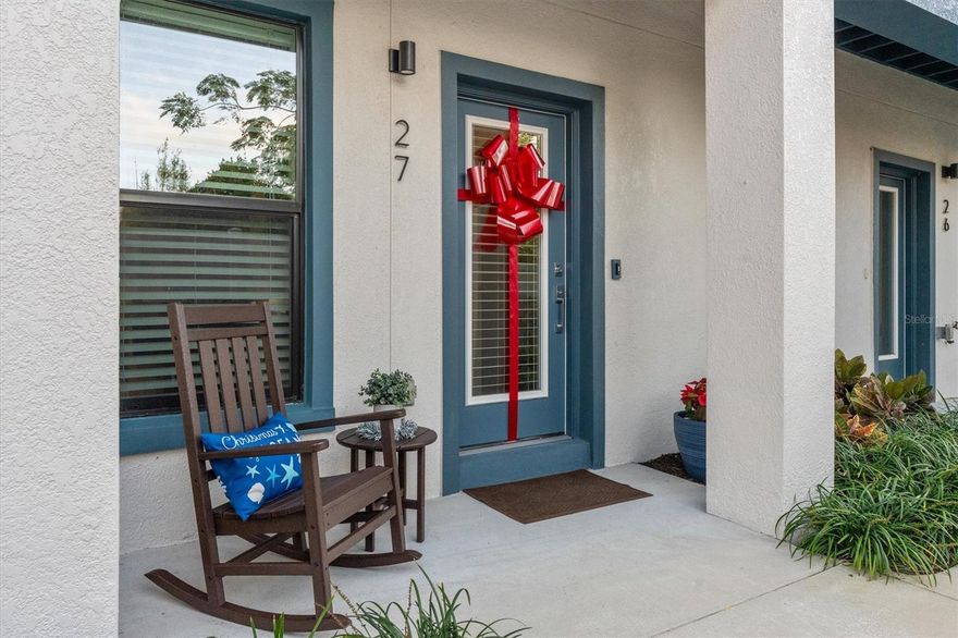Welcome to this holiday-ready fully furnished townhome in the heart of Downtown Dunedin.

Step into a Winter Wonderland at Gramercy Court, where tasteful seasonal charm meets modern Florida living. This bright, three-level townhome offers 3 bedrooms, 3.5 baths, and approximately 2,038 sq. ft., beautifully designed for both everyday comfort and effortless entertaining. From the moment you enter, custom finishes and an airy, light-filled aesthetic create a warm, welcoming feel—perfect for cozy evenings by the tree or festive gatherings with friends and family.

The ground level features a versatile office or private guest suite with a full bath, ideal for working from home or hosting visitors. A private elevator and two-car garage with extra storage and exceptional convenience. On the second level, the heart of the home unfolds in an open-concept living space where engineered luxury vinyl flooring, designer details, custom handywork throughout and seamless flow set the stage for memorable moments. The gourmet kitchen showcases quartz countertops, premium wood cabinetry, and a layout that keeps hosts connected to the living and dining areas. Step outside to the private balcony to enjoy the coastal breeze and Florida sunshine.

The third level is dedicated to two expansive primary suites, each a serene retreat complete with beautifully updated en-suite baths and ample storage. Thoughtful design throughout the home offers flexible spaces for a home office, fitness area, or even a holiday gift-wrapping station.

Living at Gramercy Court means embracing a lifestyle defined by charm and convenience. Residents enjoy a tranquil community courtyard with inviting seating and soothing water features, all within a golf-cart-friendly district just steps from Downtown Dunedin’s shops, restaurants, award-winning breweries, seasonal events, the Pinellas Trail, marina, and waterfront parks. Offered fully furnished with custom finishes throughout and an available furnishings list, this residence is truly turnkey and move-in ready.

Welcome home—settle in and celebrate the season in style.