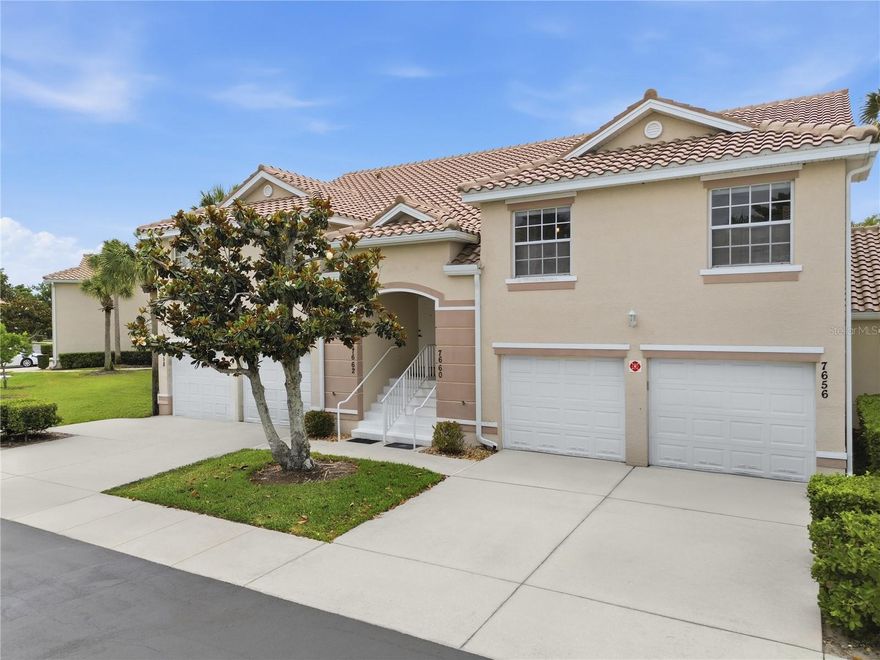 Beautiful second-floor end unit condo located in Magnolia Crossing within the highly desirable Tara Preserves Community no mandatory golf membership fee. Experience the best of coastal living in this charming two-bedroom residence featuring an open floor plan, a beautifully appointed kitchen, and additional storage space. The spacious primary bedroom offers a generous walk-in closet, dual sinks, and a walk-in shower. The second bedroom includes its own private bathroom with a tub and shower combination. This condo also features a full-size indoor laundry area, a cozy enclosed lanai perfect for relaxing or expanding your living space, and an attached one-car garage. Enjoy peaceful second-floor privacy along with abundant natural light throughout the home. Community amenities include a clubhouse with meeting room, resort-style pool, hot tub, tennis courts, and pickle ball courts. Perfectly situated just 2 miles from I-75, you are only a short drive from the beautiful Gulf of Mexico beaches, University Town Center Mall, and a variety of exceptional dining options.