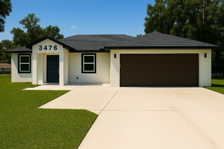 Welcome to this stunning 1,534 sq ft newly built home, offering 3 bedrooms and 2 bathrooms in a modern open-concept design. Elegant porcelain tile graces the main areas, paired with vinyl laminate in the bedrooms. Soaring 9.4 ft vaulted ceilings create an airy ambiance, while floor-to-ceiling porcelain tile in the bathrooms exudes luxury. Custom bathroom cabinets, solid wood kitchen cabinetry, and exotic black quartz countertops elevate the style. The attached garage with a 9 ft modern door, aluminum soffit, and extra-large driveway ensures ample parking and easy access to the main road. Move-in-ready in a prime location!