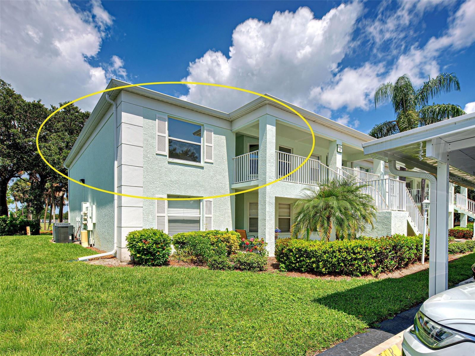 One or more photo(s) has been virtually staged. If you have been looking for a move in ready condominium, this is it! This 55 and older community condo shows like newer condos do. The outside of the building has been recently repainted and the roof was upgraded in 2022. You will notice that the carports are like new as well as they were recently replaced. The buildings light fixtures have also been upgraded to a modern look. Your new condo has Eastern morning sunrises facing the front of the building and the lanai will showcase the colorful sunsets we often experience. This home has many upgrades too. First, you will notice the upgraded Anderson storm door upon entering. With a fresh coat of paint, the living room has vaulted ceilings and is quite spacious. The lighter laminate wood flooring gives the space even more light. The kitchen has a lot of storage room. More than you would think. You will find, TWO pantry areas. You can store all of your kitchen appliances and more in this extra storage space. You will also find a perfect breakfast nook with a view of the Sun rising. Your private lanai has tile flooring and a recent upgrade of luxury sun shades. On the lanai you will also find vinyl sliding windows for even more sun shade. Both the living room and the bedroom have access to the lanai. You will also notice that this condo has upgraded fans through out. This condo has a great SPLIT FLOOR PLAN and two bathrooms. The primary bathroom has a walk in fully remodeled, beautifully tiled showed. This is a good sized ensuite bathroom with an oversized walk in closet. You will see that the closet even has additional storage shelves higher up for more space saving. The primary bedroom is FURNISHED, the furniture is solid wood by Vaughan Bassett. This set includes the never slept in, new mattress, dresser, headboard, footboard, end table and mirror. You will love having the indoor laundry area with the high end Maytag washer and dryer, located outside of the second bathroom. The water heater was upgraded in 2022, A/C was upgraded in 2019, Roof was upgraded in 2022. Coco Plum allows small pets too under 15 lbs, please see rules and regulations for more information. No rentals allowed in this community, you will know your neighbors here. The community pool is heated is maintained as well as the grounds surrounding the community. The condo hoa fees include water and sewer too. What more could you ask for? Did I mention, this community is located in a great location to shopping, and restaurants, and just around the corner from Coco Plum Plaza. Soon the plaza will be decorated for the next holiday season. This community is also close to Wellen park, North Ports newest community. Come and tour this move in ready home today. It won't last long.