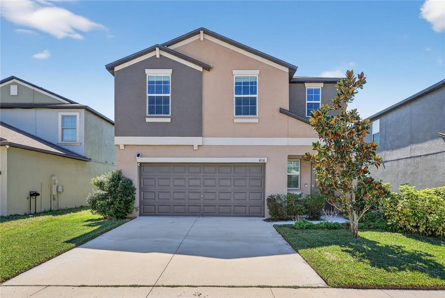 Welcome to waterfront living with style, serenity and true move-in ease at 416 Royal Empress Drive!

Located in the desirable Glencove at Baypark community, this beautifully updated two-story home offers modern upgrades, outdoor living, and an ideal location near Apollo Beach amenities and Tampa International Airport.
Step inside to a bright, open floor plan designed for everyday comfort and entertaining. The upgraded kitchen is a showstopper, featuring ceiling-height cabinetry with soft-close drawers and dovetail construction, granite countertops, a large center island, stylish backsplash, stainless steel GE appliances, and an oversized upgraded sink. Luxury vinyl plank flooring flows throughout the first floor, along with a convenient guest bathroom with upgraded finishes.
Upstairs, you’ll find four spacious bedrooms, two full bathrooms, and a versatile loft ideal for a home office, playroom, or media space. The primary suite is a peaceful retreat with stunning lake views, a walk-in closet, and a spa-inspired en-suite bath featuring upgraded cabinetry, quartz countertops, and a separate shower with new sliding glass doors. A second full bathroom with upgraded cabinets and quartz countertops, plus a full-size washer and dryer on the second floor, add everyday convenience.
Outside, enjoy a fully fenced backyard with a patio and fire pit overlooking the tranquil lake—perfect for relaxing evenings, entertaining guests, or enjoying Florida sunsets. Also included in the back yard mango tree, mandarin, pomegranate, and banana trees.
What truly sets this home apart: all furnishings throughout the home are available for purchase, including bedroom, living, kitchen, and bathroom furnishings, along with barely used yard equipment such as a lawn mower and maintenance tools. This offers a rare, truly turnkey, move-in-ready opportunity for the right buyer or family—ideal for relocations, second-home buyers, or anyone wanting a seamless transition.
Residents enjoy access to a community pool and walking trails, with shopping, dining, schools, parks, and major commuter routes to Tampa and Sarasota just minutes away.
Move-in ready, waterfront, fully upgraded, and optionally fully furnished—this home is ready when you are.