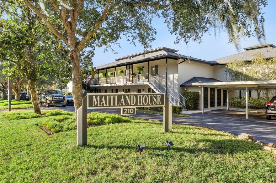 RARE 3-BEDROOM GROUND FLOOR UNIT IN MAITLAND HOUSE. Enter this unit just steps from the assigned covered parking space to find a comfortable three bedroom unit that looks out to the tranquil pool area. The great room focus is the wood burning fireplace, and it has plenty of space for your dining table and living room furniture. The bright, well-equipped kitchen has a full complement of appliances, granite counters and a closet pantry. Down the hall you'll find three bedrooms. The primary bedroom features a full wall of closet storage, plenty of room for your king-size bed, and a designer bath with spa-like shower, vanity and fixtures. The two additional bedrooms share the hall bathroom with tub and shower. You'll spend lots of time on the screened, private porch, overlooking the sparkling pool and garden. The condo fee includes high speed internet, cable with DVR, water, sewer, garbage, exterior pest control, grounds maintenance. Dedicated exterior storage room for this unit. The community also has a convenient and spacious laundry room, club house and covered dog walk. Maitland House is one of Maitland's treasures, convenient to everything, its located directly across the street from Enzian and Eden Bar, a quick five minutes to stylish Park Avenue, Winter Park, and nearby to so much including the restaurants and shopping of Winter Park Village, Maitland City Centre, five minutes to I-4 and the 414, yet nestled in a cozy neighborhood. Schedule your showing today! This unit won't last.