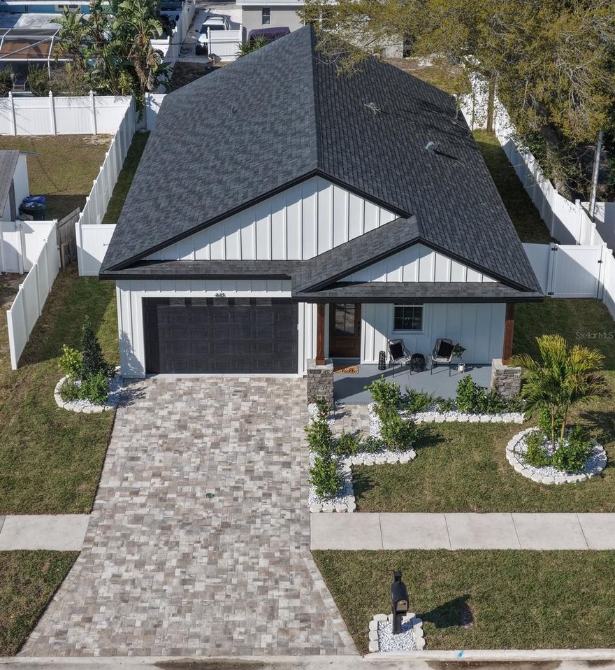 Brand New Construction Home Completed...with room for a pool. Located in the heart of Dunedin and ready for its first owner. Nestled along one of Dunedin’s charming brick-lined streets, this stunning brand-new residence offers the perfect blend of refined design and coastal lifestyle. Located in a Golf Cart friendly area, non-flood zone with no HOA. Property comes with a builder warranty on workmanship and systems, along with manufacturer warranties on all appliances. Perfection meets Pretty…This thoughtfully designed residence offers 3 bedrooms, 2 bathrooms and a 2-car garage. A welcoming foyer opens into a sophisticated open-concept layout filled with natural light and elevated finishes throughout. The gourmet kitchen showcases stylish cabinetry, stunning quartz countertops and a spacious walk-in pantry, perfectly designed for both everyday living and entertaining. The great room impresses with a soaring 10-foot tray ceiling and seamless access to your covered patio, creating a natural indoor-outdoor tranquil area. The primary suite features a luxurious en-suite bath with exquisite walk-in shower, dual sink vanity and custom walk-in closet system. A flexible 3-way split floor plan provides both privacy and versatility. Highlights include: Block construction with hurricane impact windows & doors, 10-foot ceilings, upgraded fixtures, inside laundry room, brick-paver driveway, backyard patio and firepit. Fully fenced backyard with PVC privacy fencing, lush landscaping, irrigation system (front & back). Plenty of room to add a pool. Ideally located just a short stroll from vibrant Main Street, you’ll enjoy effortless access to boutique shopping, local breweries, waterfront dining, the marina and the Pinellas Bike Trail. Be the first to call this stunning Brand-New Home yours and experience the best of the Dunedin lifestyle!