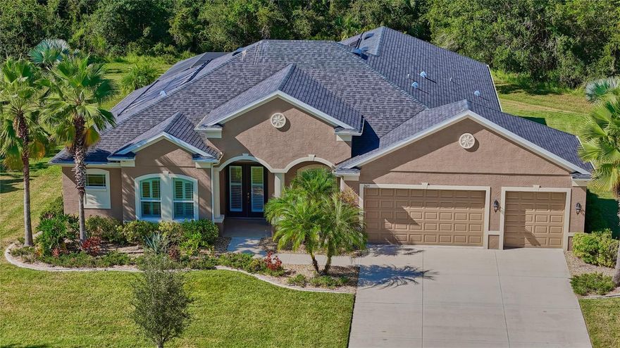 Welcome to Twin Rivers—big lots, peaceful views, and Florida living done right. This HGTV My Lottery Dream Home Pick, looks even better today with fresh interior & exterior paint, NEW stainless stove & dishwasher, and a 3-year-old roof for peace of mind.
Inside, the open layout flows on wood-look tile with a 4 bed / 3 bath + den + large bonus room design and a 3-car garage—space for everyone and everything. The kitchen brings granite counters, dark cabinetry, an island, desk area, and butler station. The owner’s suite includes two walk-in closets, slider access to the lanai, and a spa bath with dual sinks, soaking tub, and walk-in shower. Split bedrooms keep guests/family private. This home also has plantation shutters and new ceiling fans.
Slide outside and exhale: Solar heated / saltwater pool with built-in table & chairs, huge covered lanai, pool bath, and tranquil pond & preserve backdrop—. Beyond the screen, enjoy the fire-pit zone and extra paver patio. Schedule your appointment today and enjoy the space, style, and a resort-ready backyard!