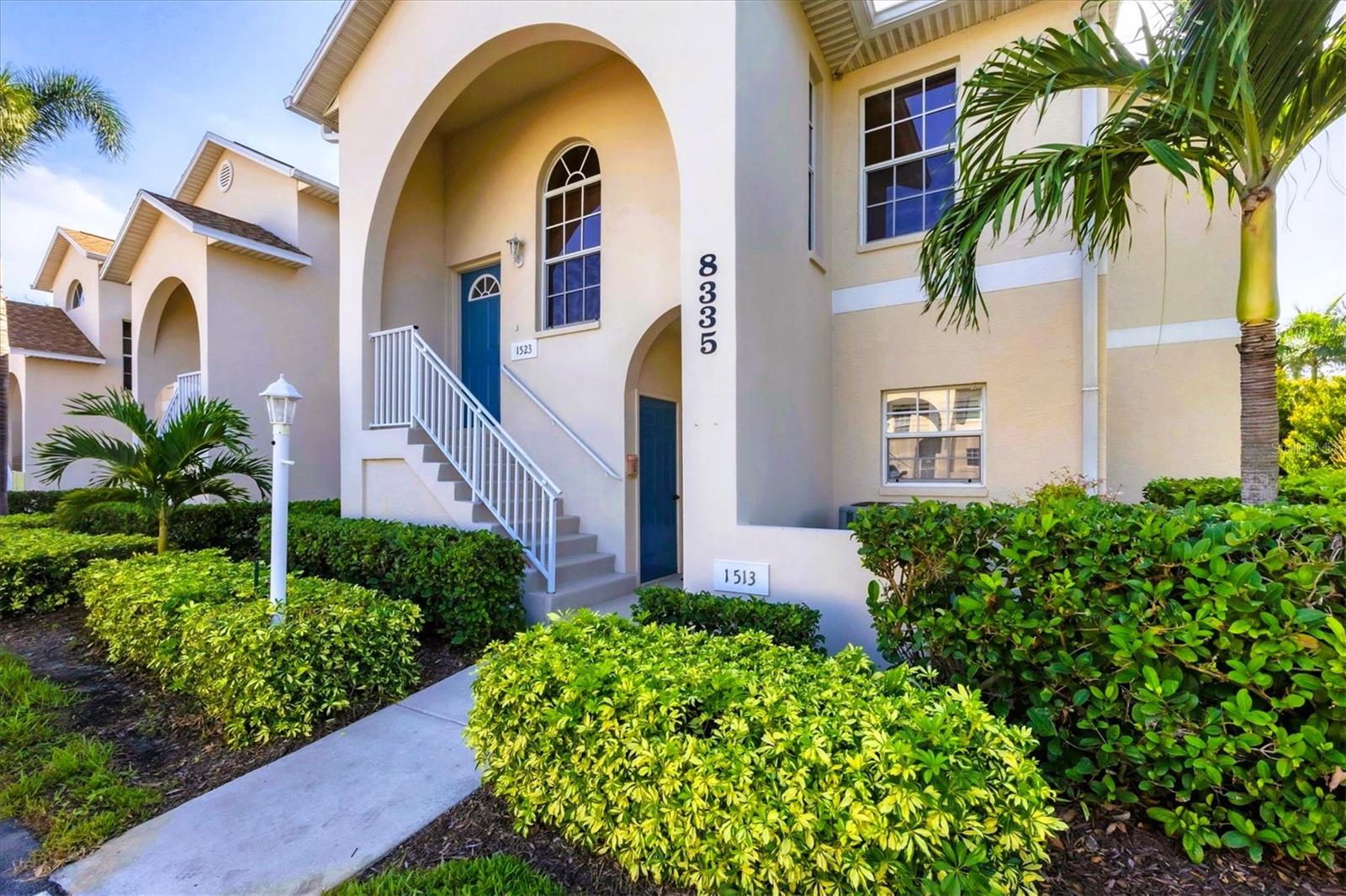 NEW LISTING! FIRST-FLOOR CONDO IN RESORT-LIKE COMMUNITY. Whether you're looking for a full-time home or a Winter getaway/rental, check this one out. Offered TURNKEY FURNISHED, there's nothing to do here but unpack and relax... or unpack and go have fun. Your choice! All the things you want without the price you'd expect to pay. This is a roomy END UNIT (extra windows) with 1,232 SF, arranged with a flexible, split-bedrooms floorplan. The Primary bedroom includes an en suite bathroom with walk-in closet, and a serene view of your rear patio-area surrounded by nature. Sunbathe in privacy! The other two bedrooms are separated by the Main bathroom and your PRIVATE LAUNDRY. The 3rd bedroom with its double entry doors would make a great HOME OFFICE or Den. The extra windows provide a lot of natural light, especially in your very functional kitchen. No wasted steps in here. The unit is capped off with a covered entrance and locking storage room, parking right out front that includes covered parking, too! Pinestone At Palmer Ranch has an Amenity package that rivals condo-communities that cost twice the price here. A modern Clubhouse with dining areas, Kitchen, Game Room and Library. Even a very nice Theater room! Even your HOA management office is just a few steps away. Outside... Wow! Lagoon pool, COVERED JACUZZI, a basketball half-court, Tennis courts and TWO DEDICATED PICKLEBALL COURTS. Bocce Ball, Shuffleboard, an outdoor gathering spot under the stars with a Firepit. Make Pinestone At Palmer Ranch your next stop!