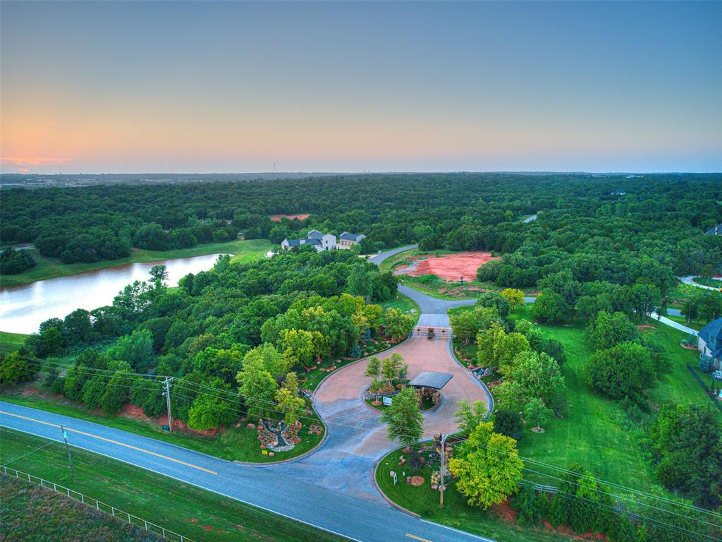 Aerial view at dusk with a water view