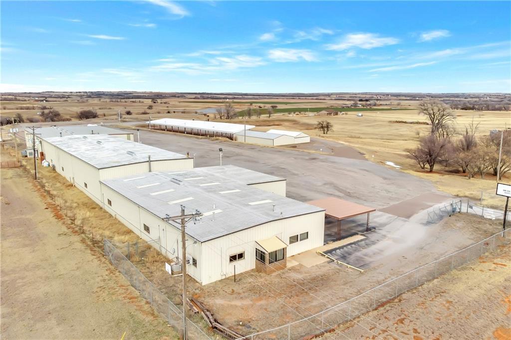 Overview of rural landscape with industrial structures
