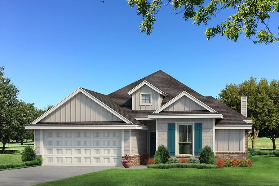Craftsman inspired home featuring board and batten siding, a front yard, concrete driveway, and a chimney