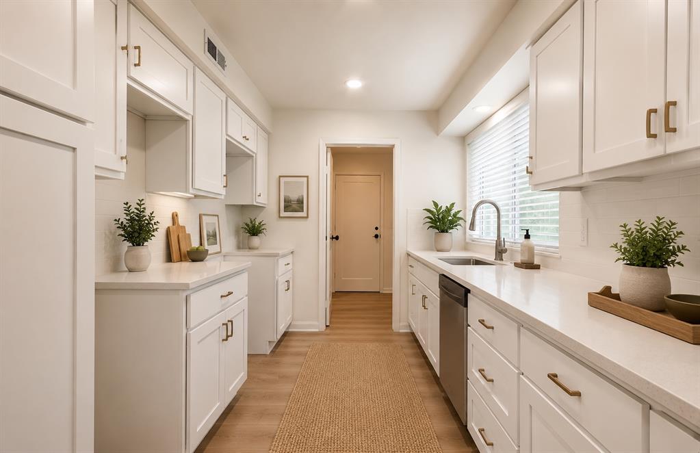 VIRTUALLY STAGED Open-concept living area featuring wood-finish flooring, recessed lighting, and a sliding glass door