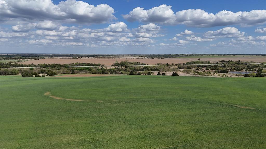Expansive green fields under a bright sky with scattered clouds