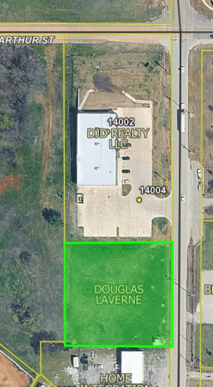 Aerial map of property and surrounding area with property boundaries highlighted